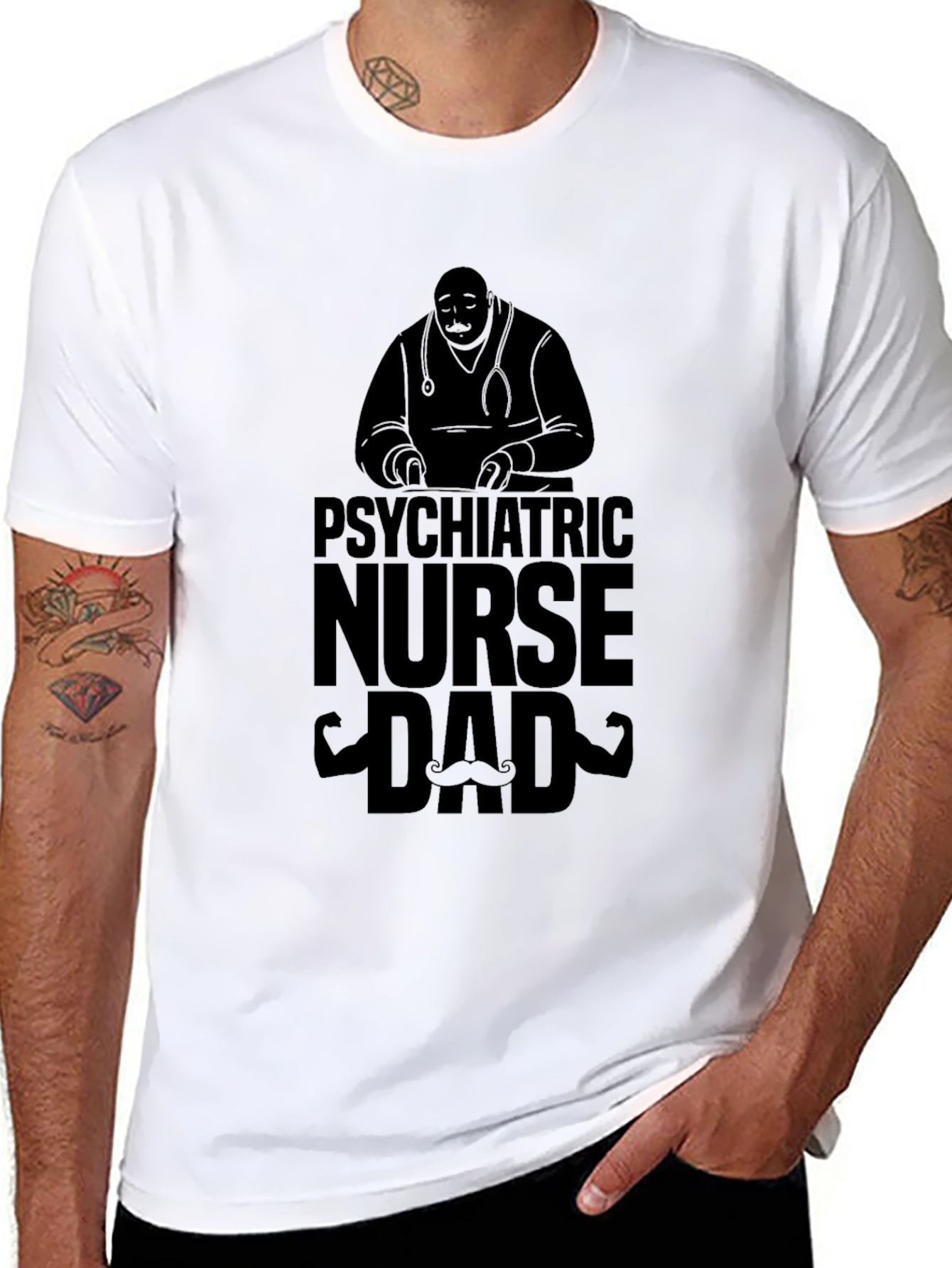 Black Psychiatric Nurse Dad Graphic Tee view 8