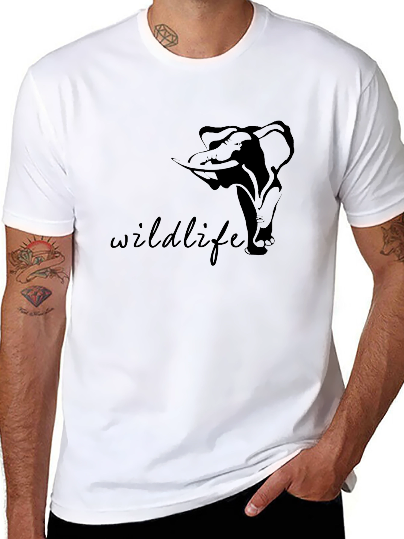 Black Wildlife Elephant Graphic Print Black T-Shirt view 8