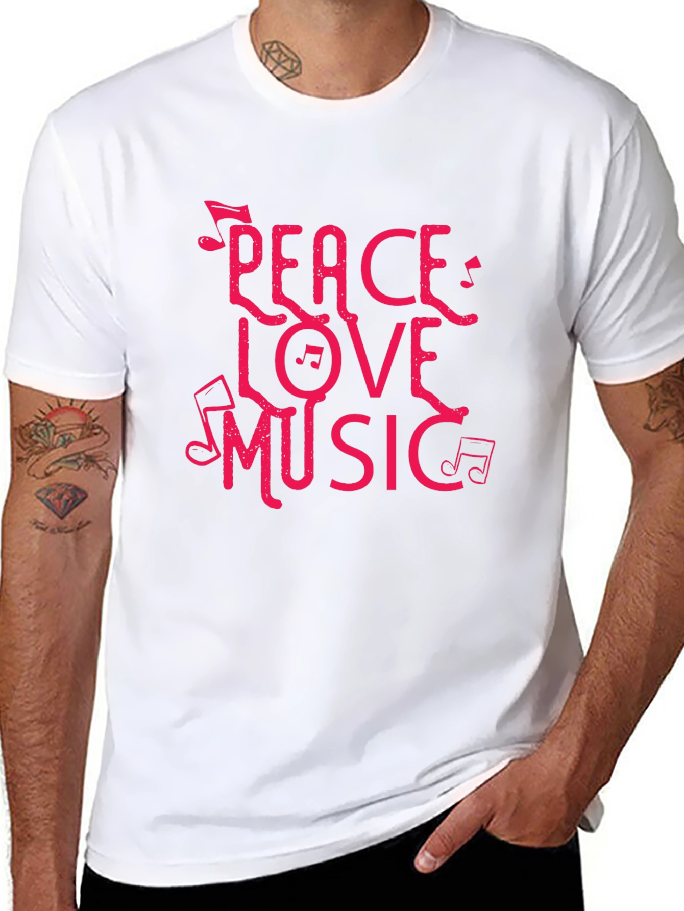 Black Peace Love Music Black Graphic T-Shirt view 8