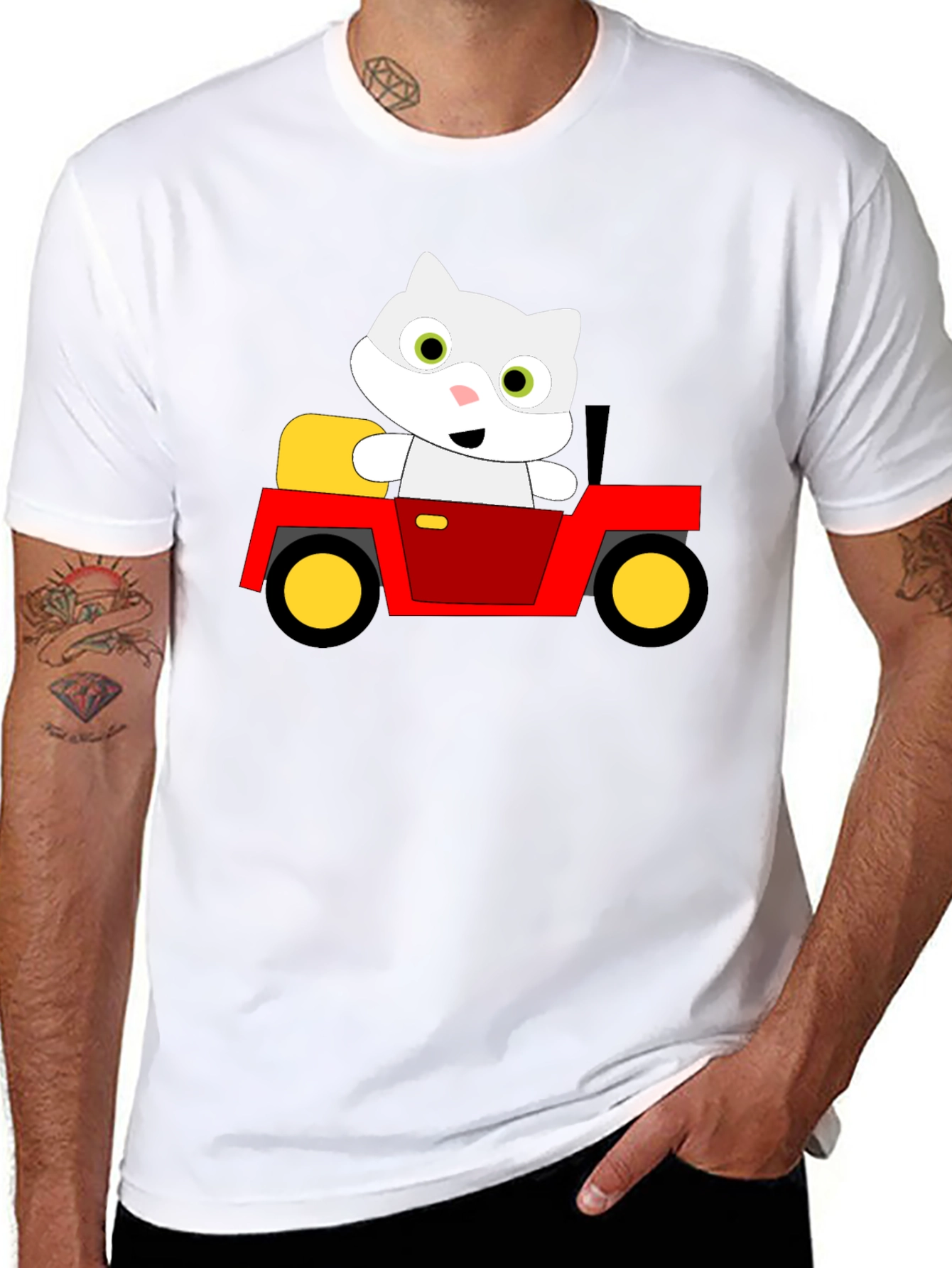 Black Cute Cartoon Cat in Car Graphic T-Shirt view 8