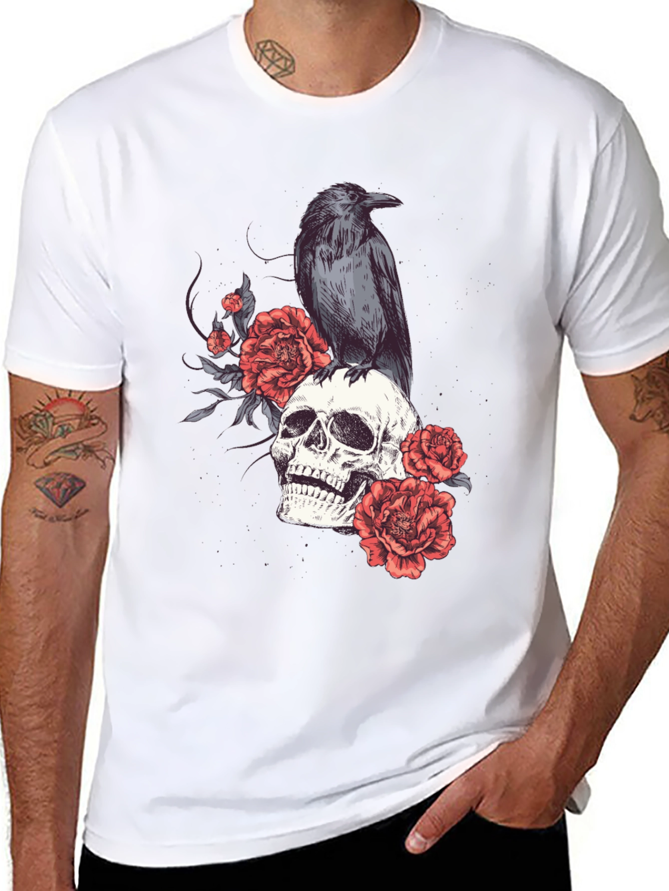 Black Skull & Raven Graphic Tee - Gothic Style view 8