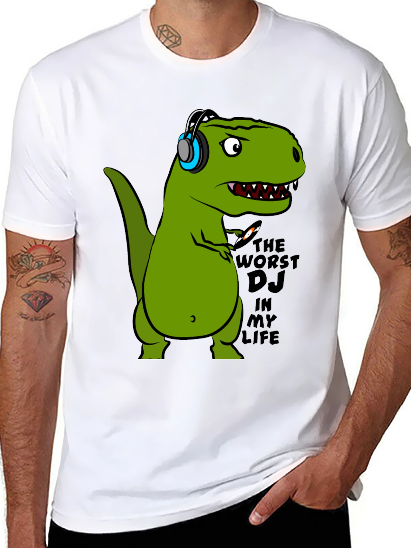 Black Dino DJ T-Shirt - Black Cotton Graphic Tee view 8