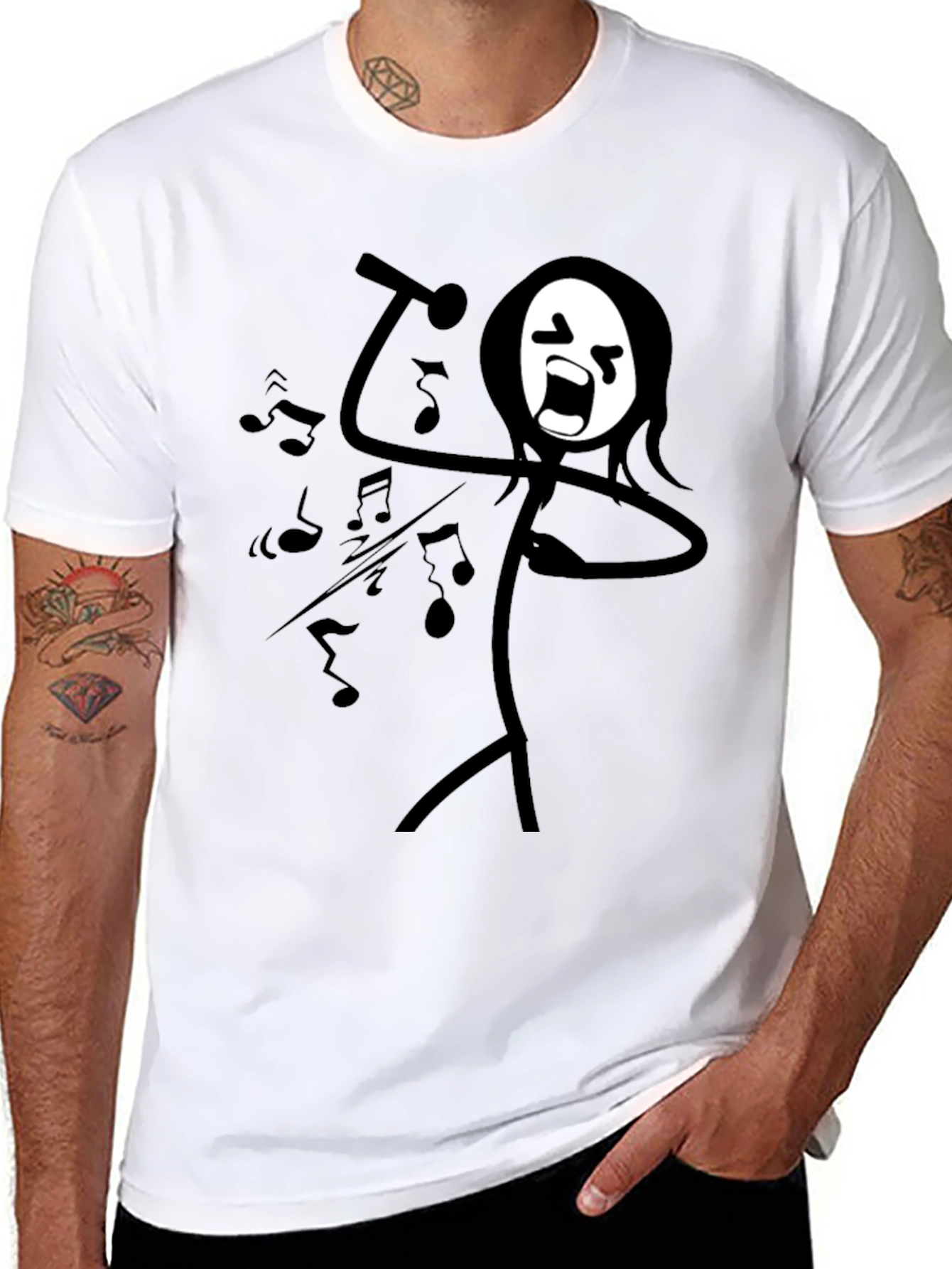 Black Singing Stick Figure Graphic Tee - Black Cotton view 8