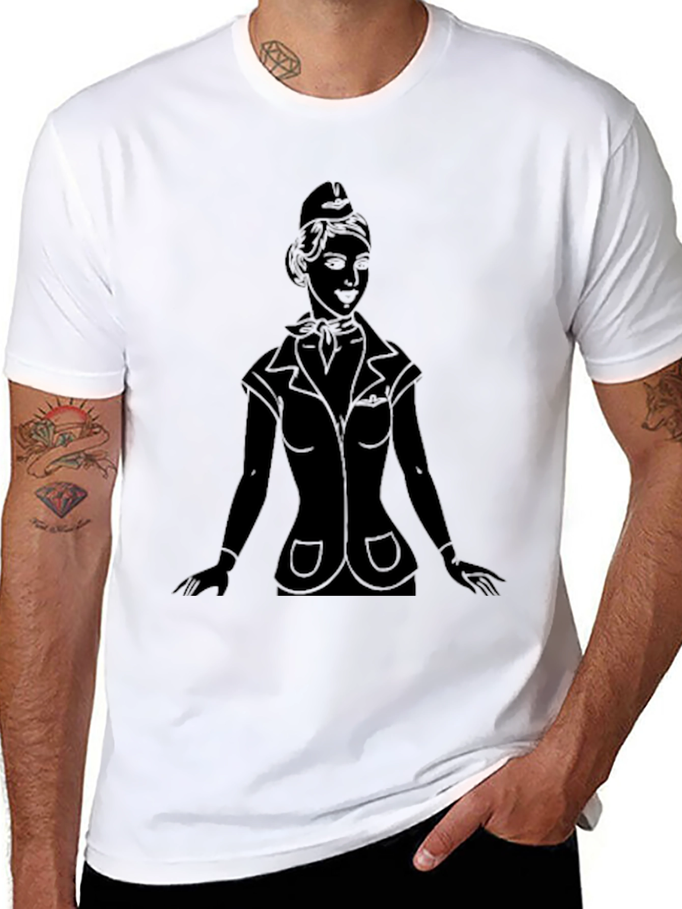 Black Retro Flight Attendant Graphic Tee - Black Unisex T-Shirt view 8