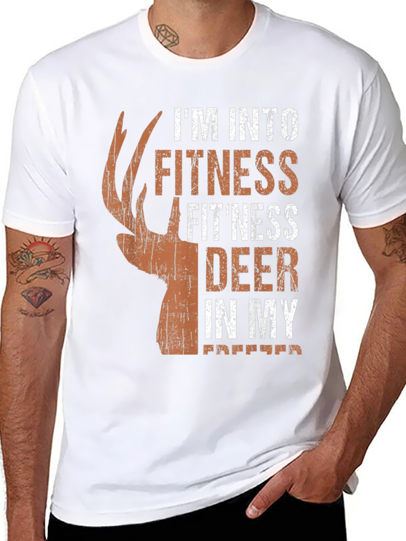 Black Fitness Deer Hunting T-Shirt - Novelty Graphic Tee view 8