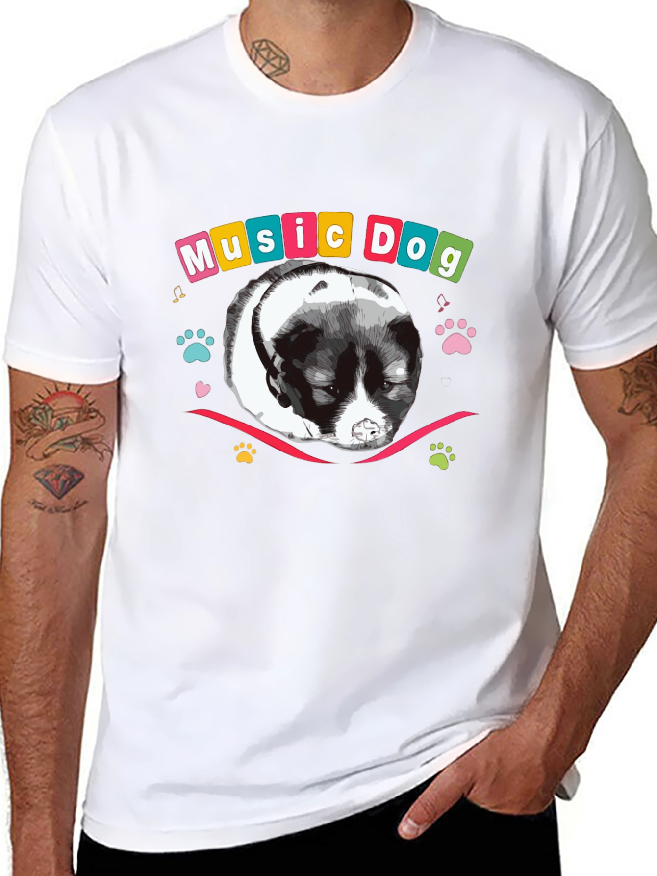 Black Music Dog Graphic Tee - Men's Black T-Shirt view 8