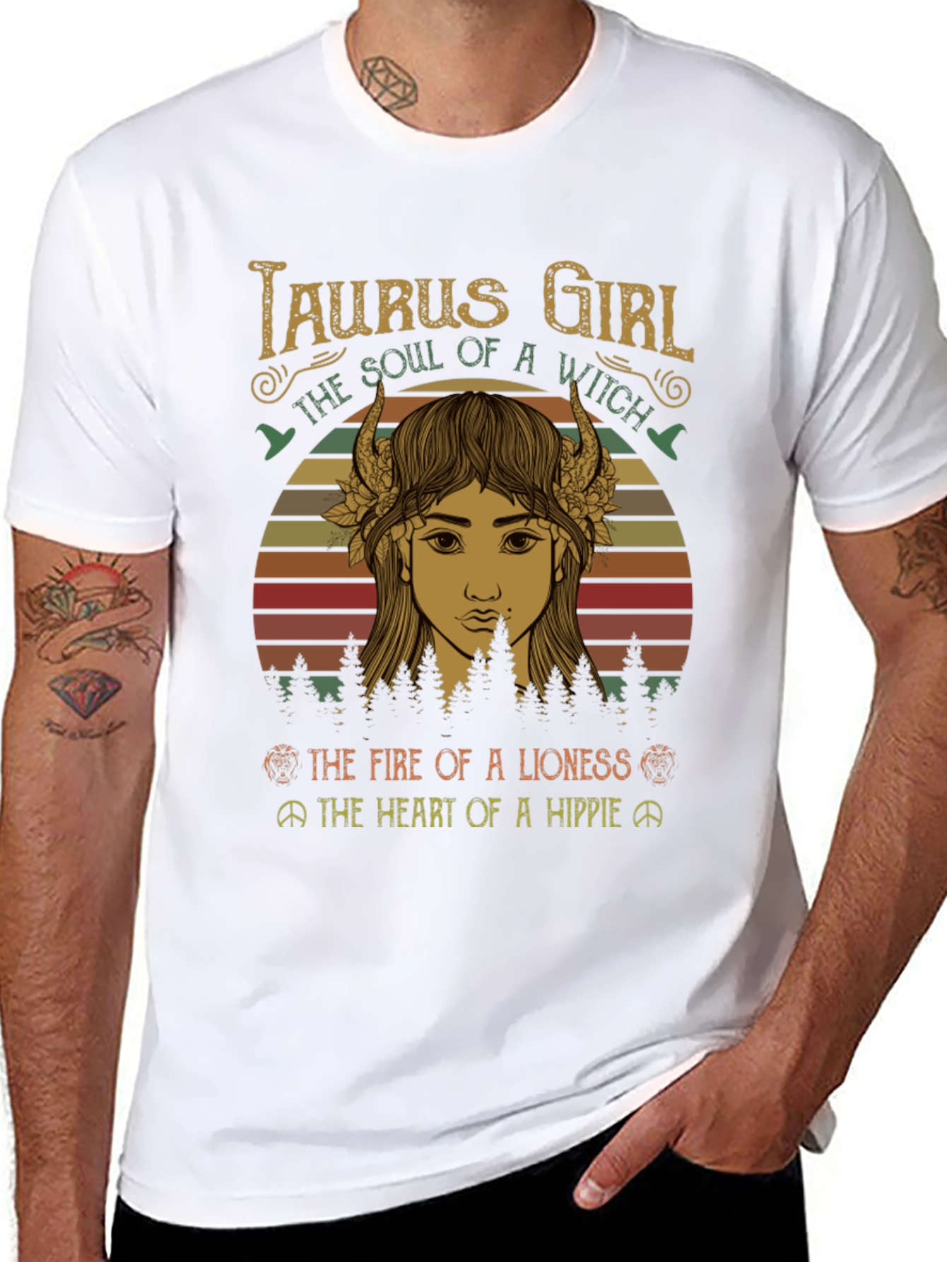 Black Taurus Girl Witch Hippie Graphic T-Shirt view 8