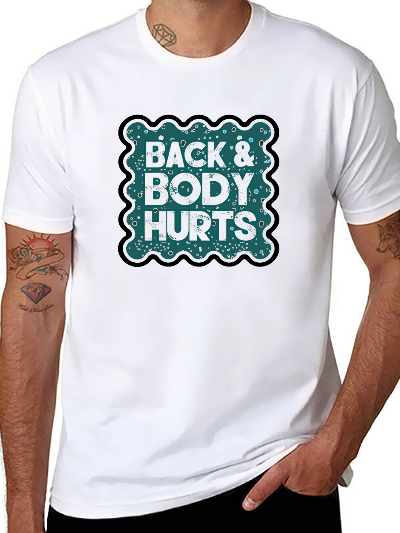 Black Back & Body Hurts Funny T-Shirt view 8