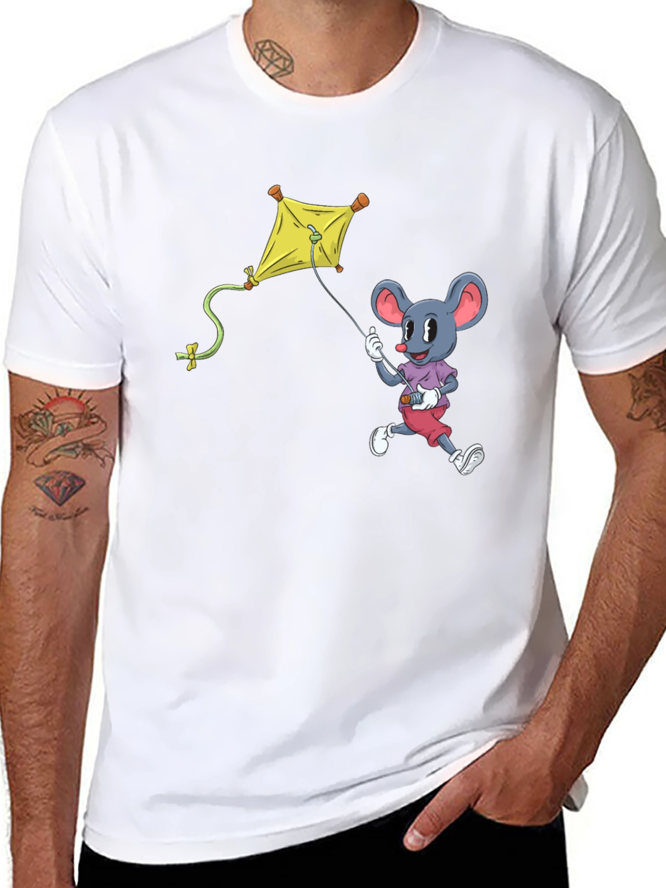 Black Mouse Kite T-Shirt - Cartoon Graphic Tee view 8