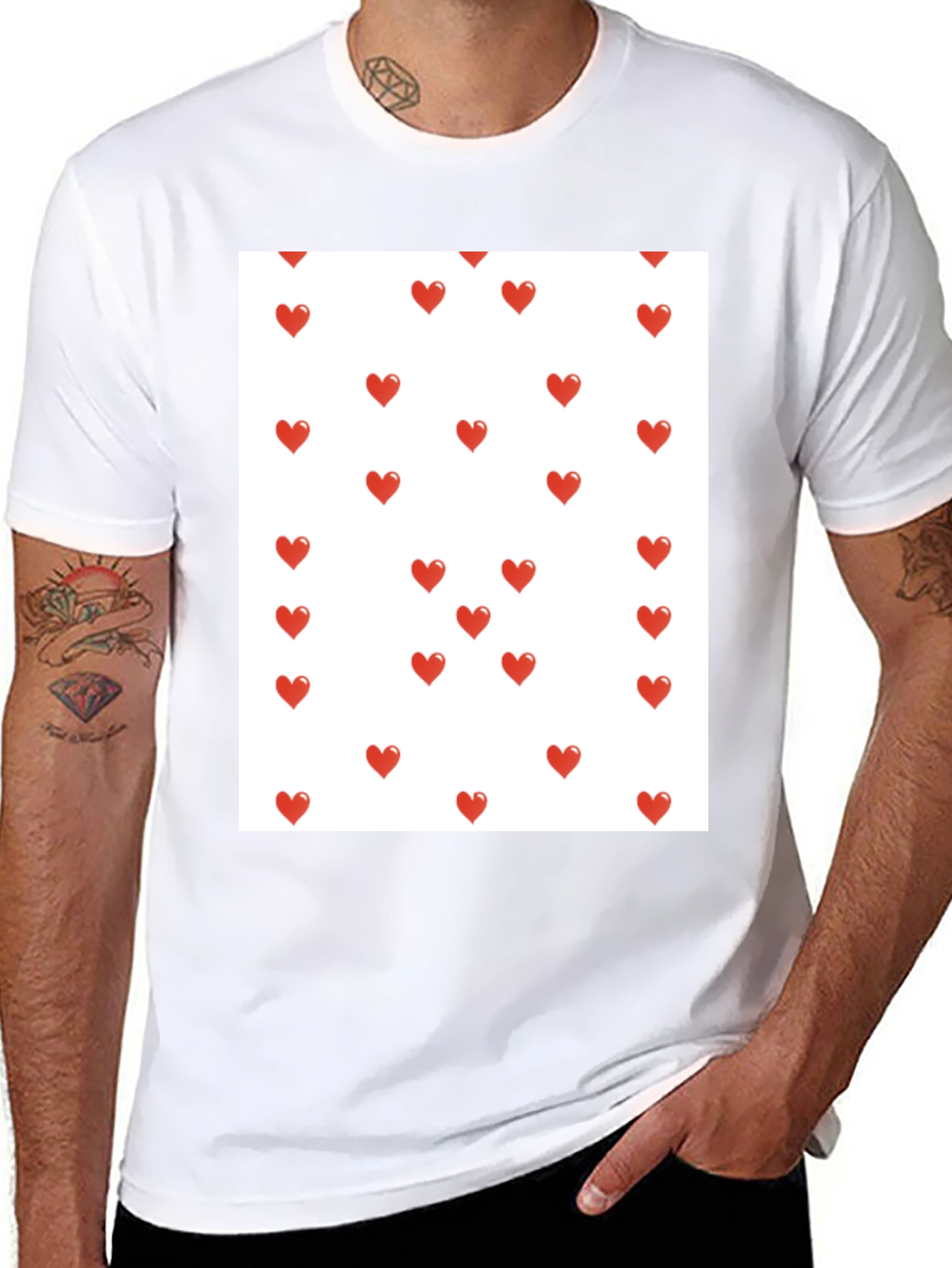 Heart Print T-Shirt - Casual Black Tee - 8
