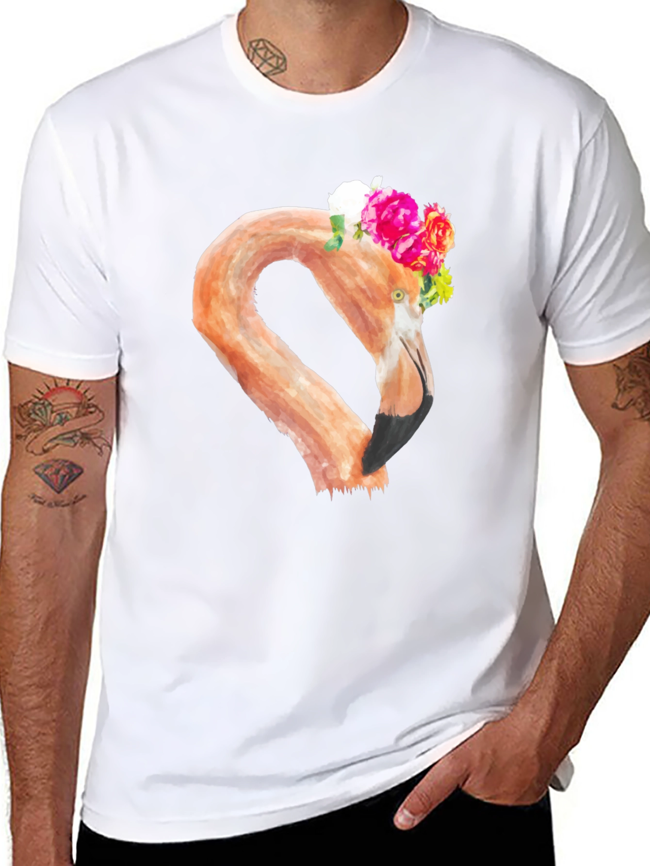 Black Floral Flamingo Graphic Tee - Black T-Shirt view 8