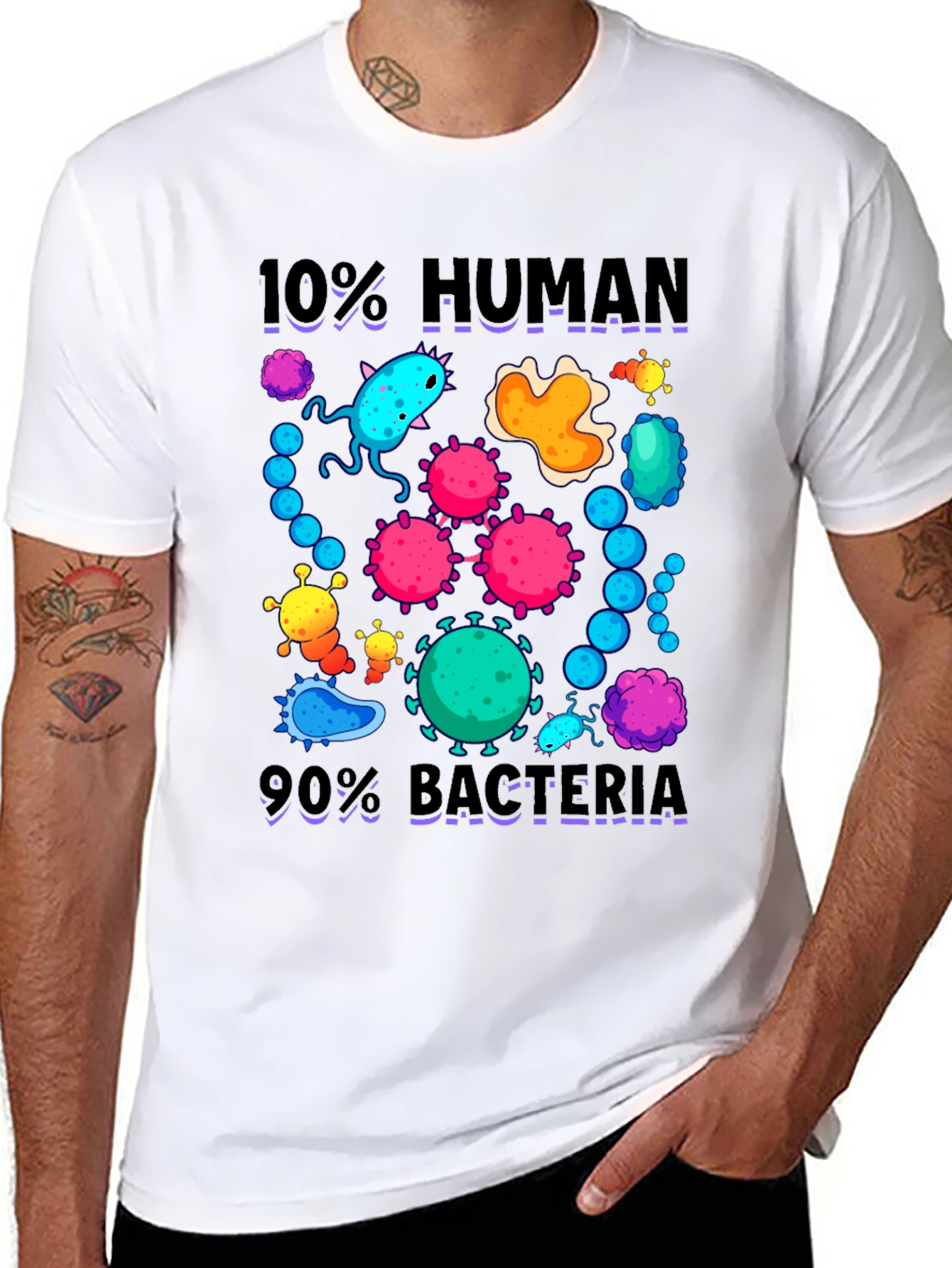 Black 10% Human 90% Bacteria Graphic T-Shirt view 8