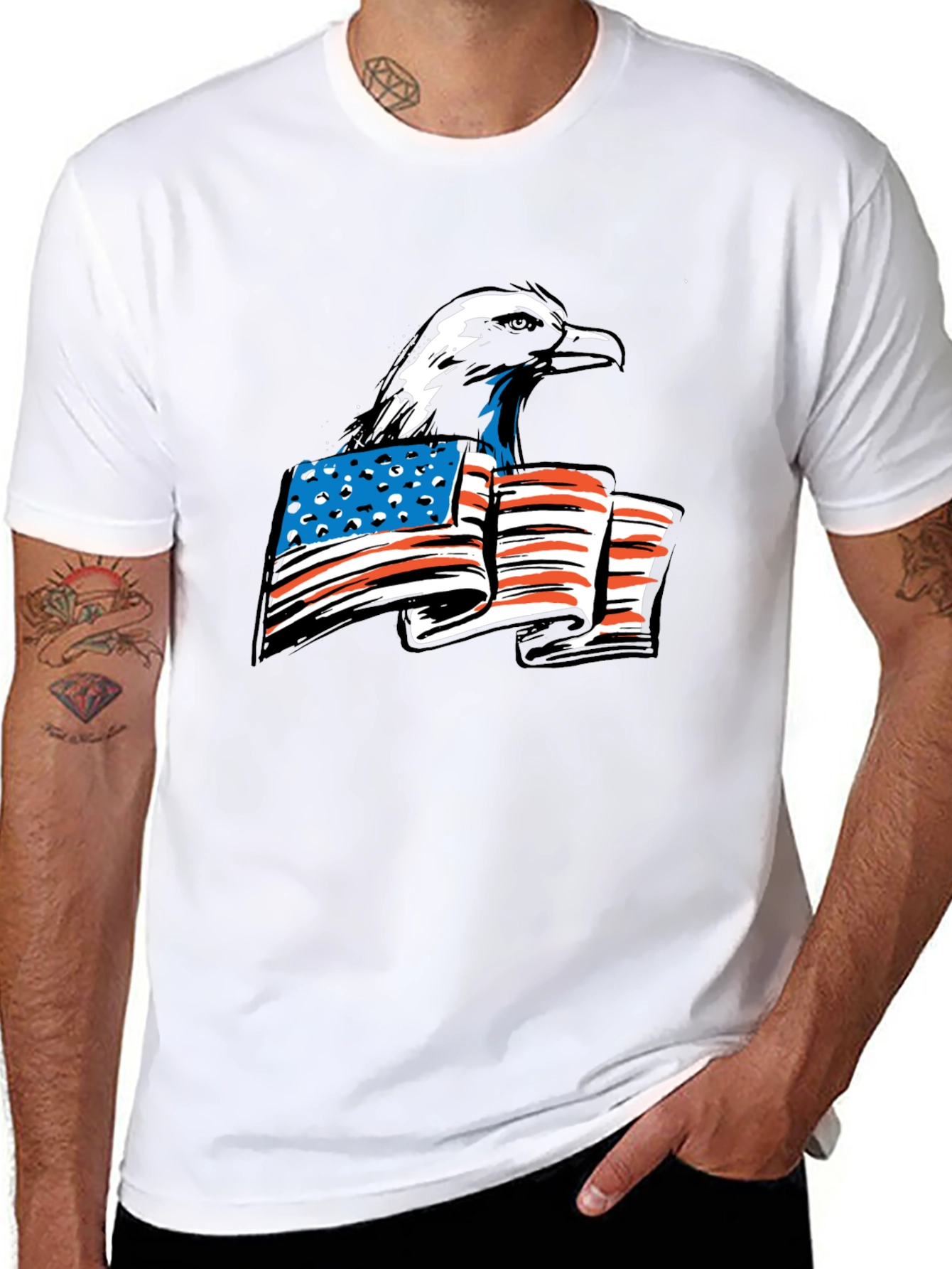 Black Bald Eagle American Flag Graphic Tee view 8