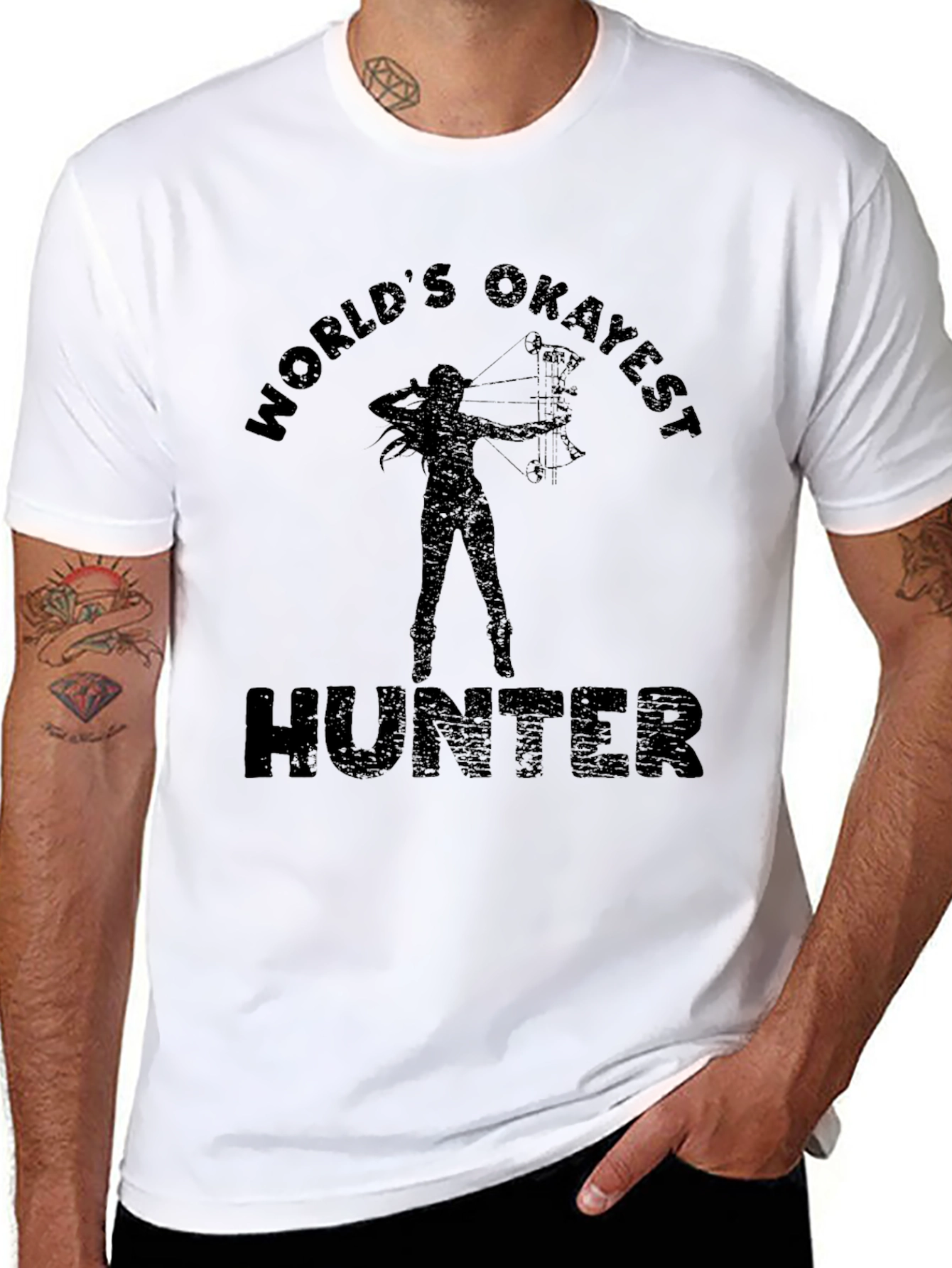 Black World's Okayest Hunter T-Shirt - Archery Humor view 8