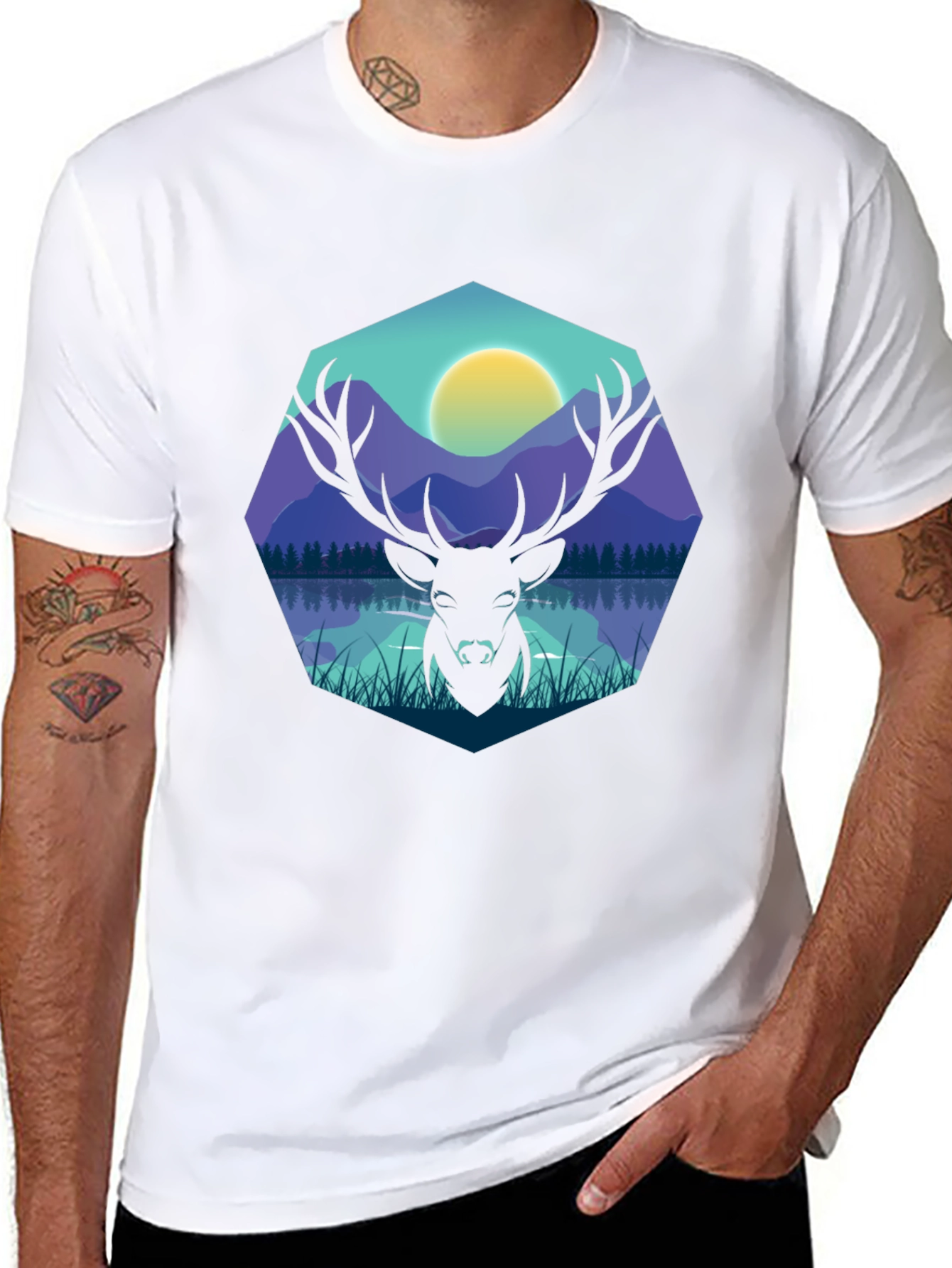 Black Deer Silhouette Graphic Tee - Men's Black T-Shirt view 8