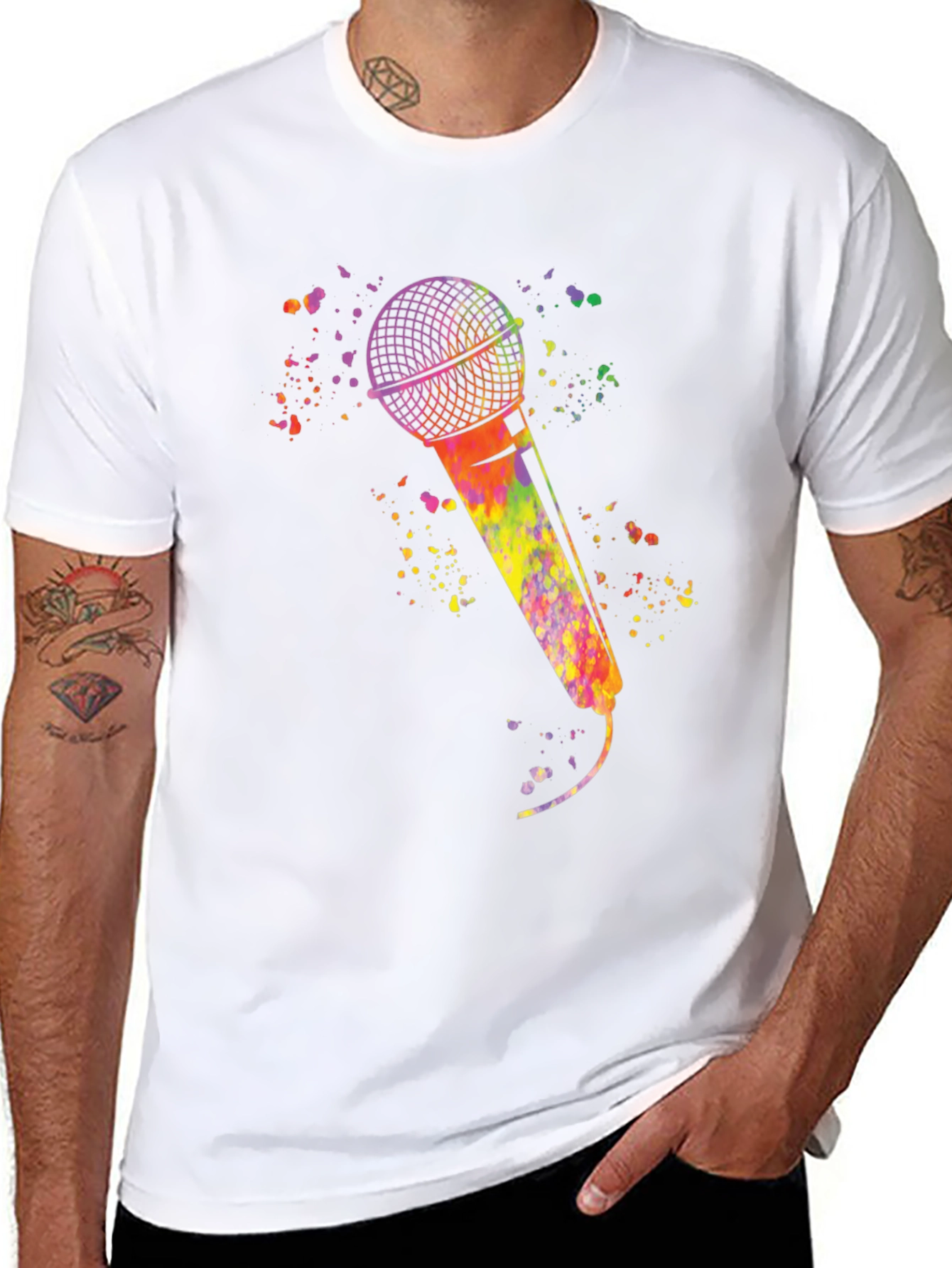 Black Watercolor Microphone Black T-Shirt view 8