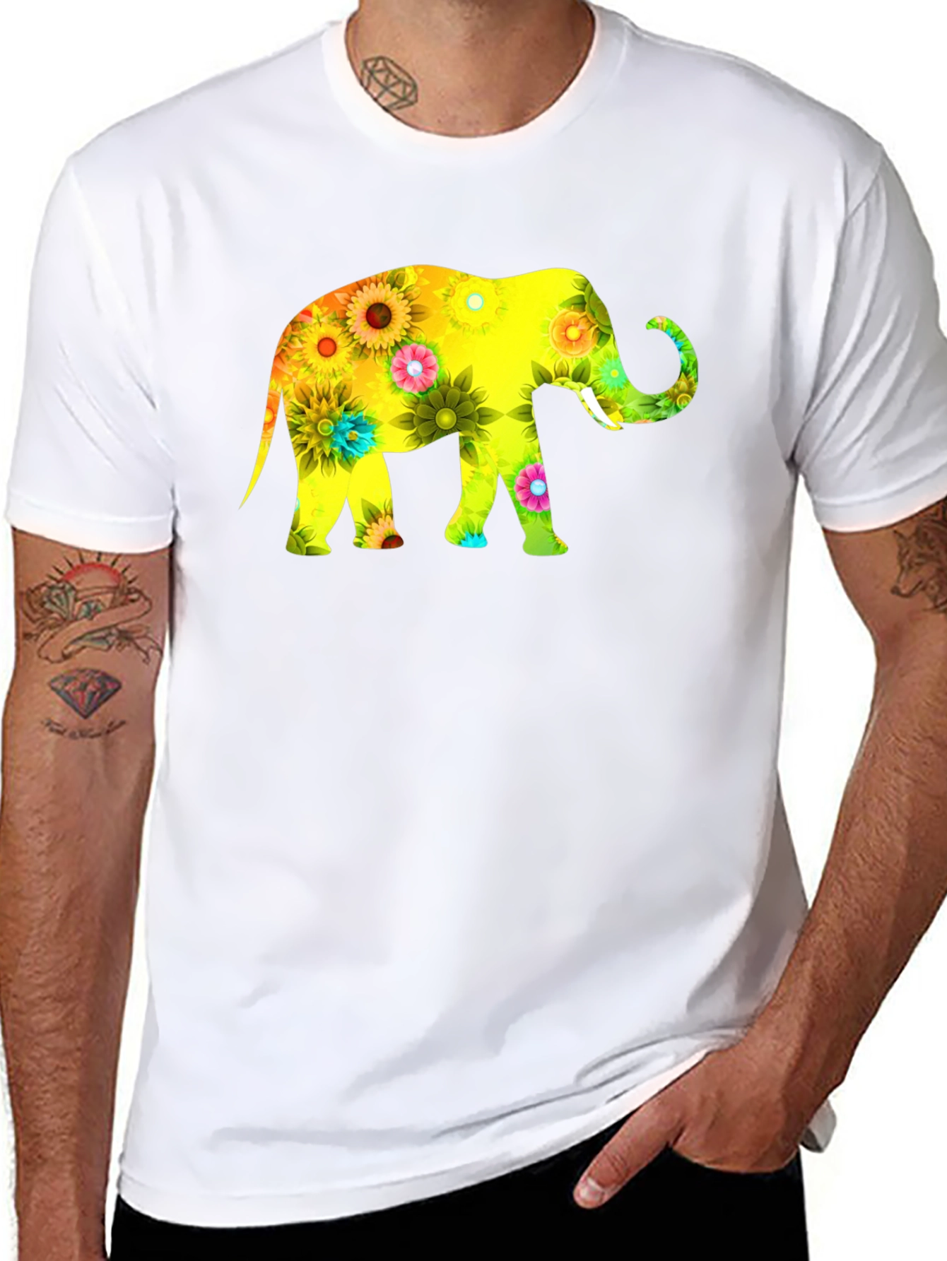 Black Floral Elephant Graphic Print T-Shirt view 8