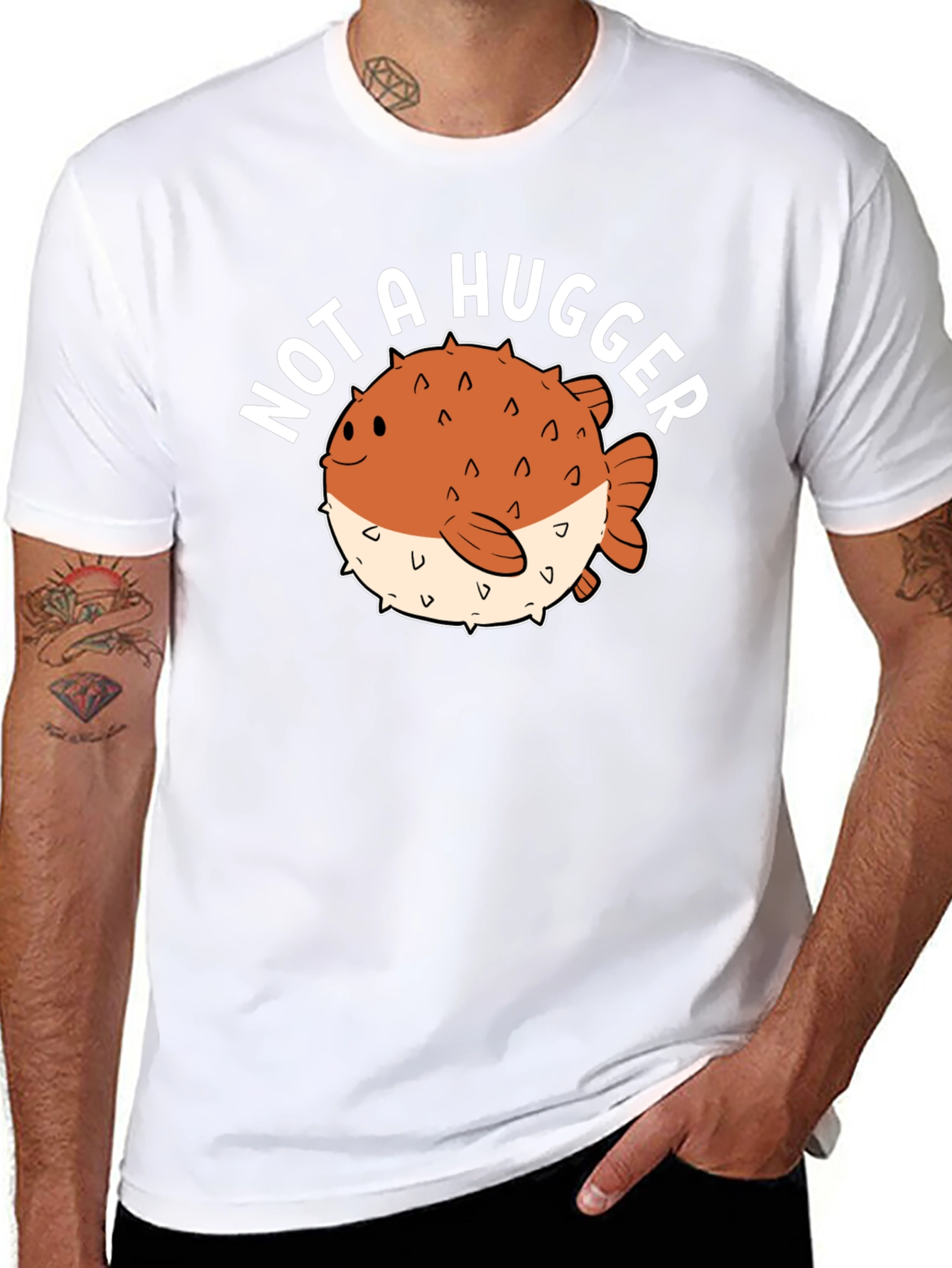 Black Not a Hugger Pufferfish Graphic Tee - Black view 8