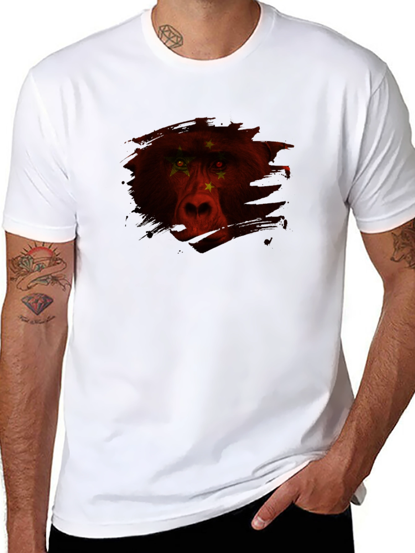 Black China Bear Graphic Tee - Cool Crew Neck T-Shirt view 8