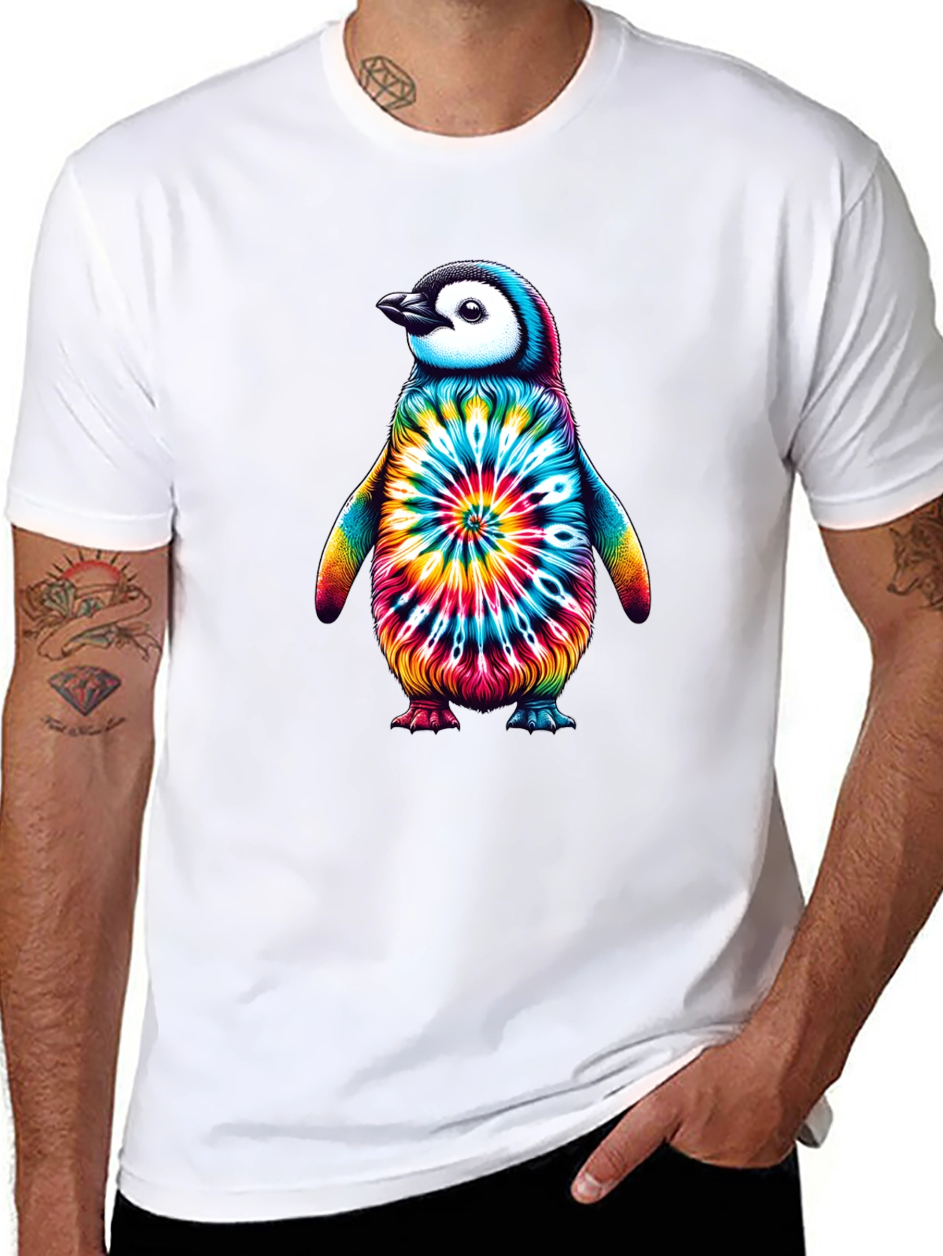 Black Tie-Dye Penguin Graphic Tee - Unique Unisex Design view 8