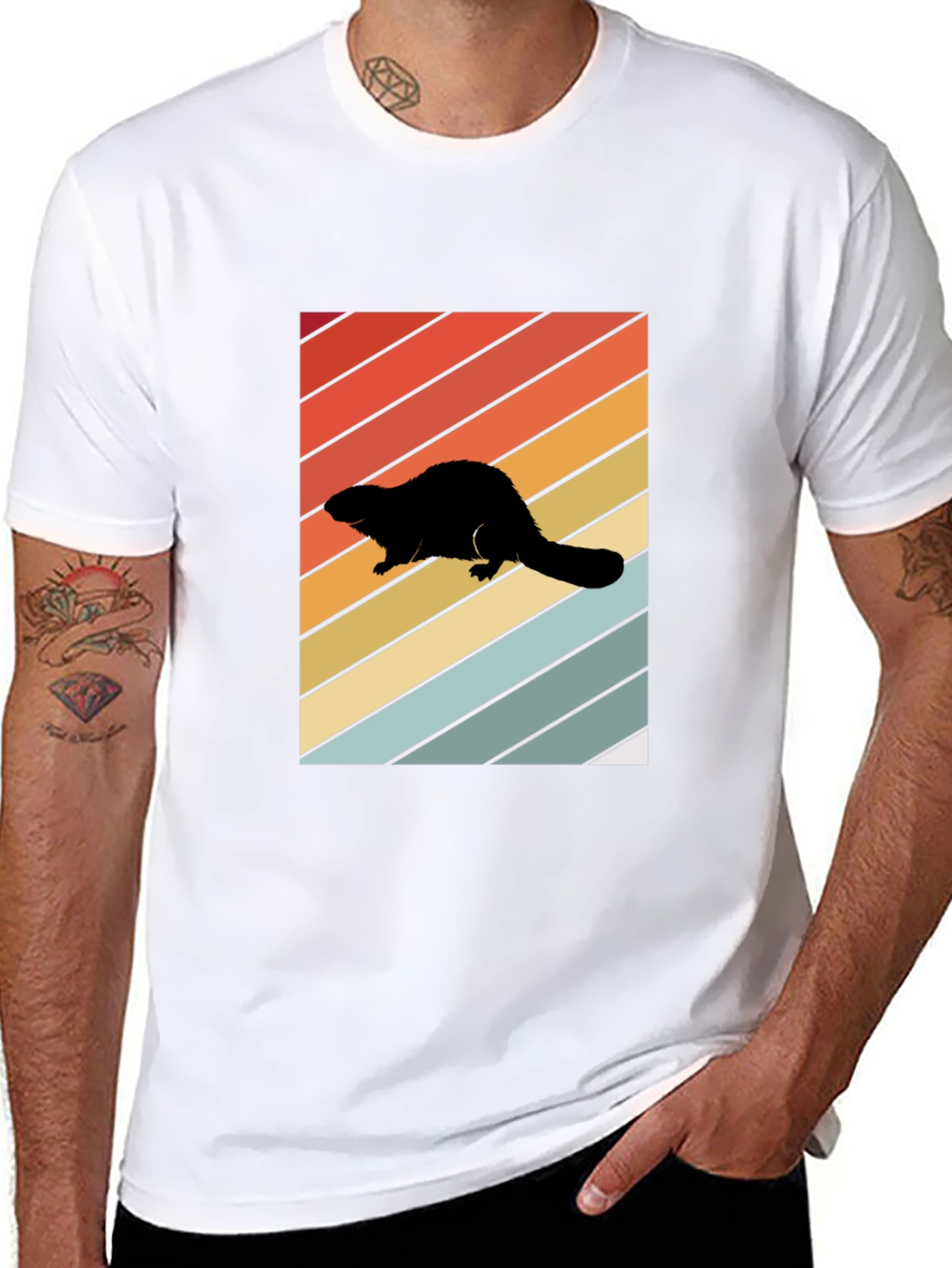 Black Retro Beaver Silhouette T-Shirt view 8