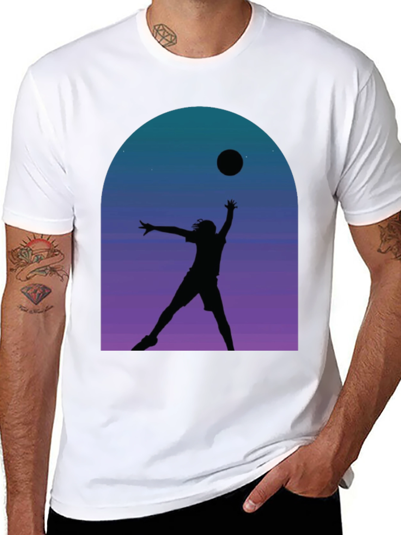 Black Silhouette Volleyball T-Shirt - Night Sky Graphic Tee view 8