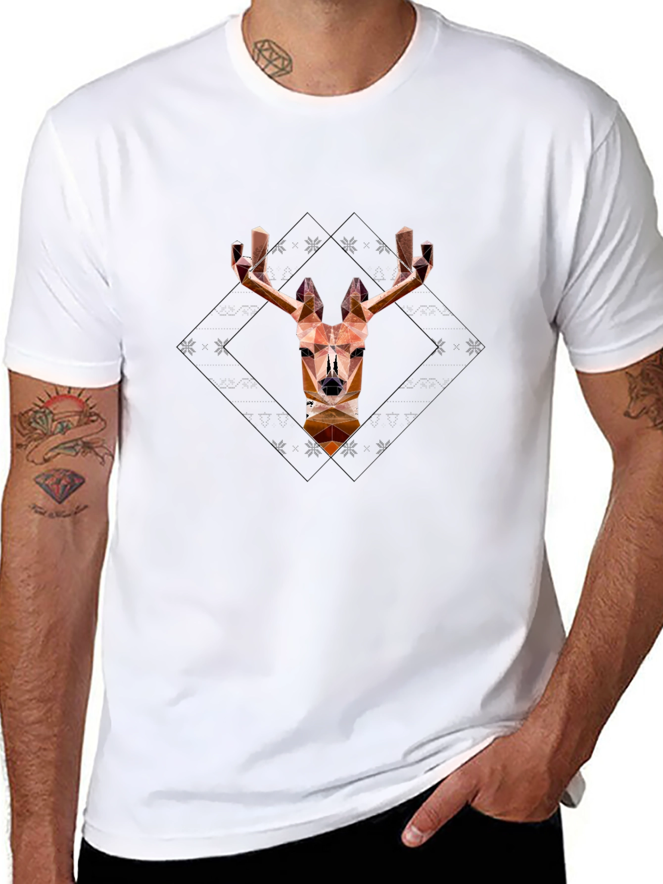 Black Geometric Deer Head Graphic Black T-Shirt view 8