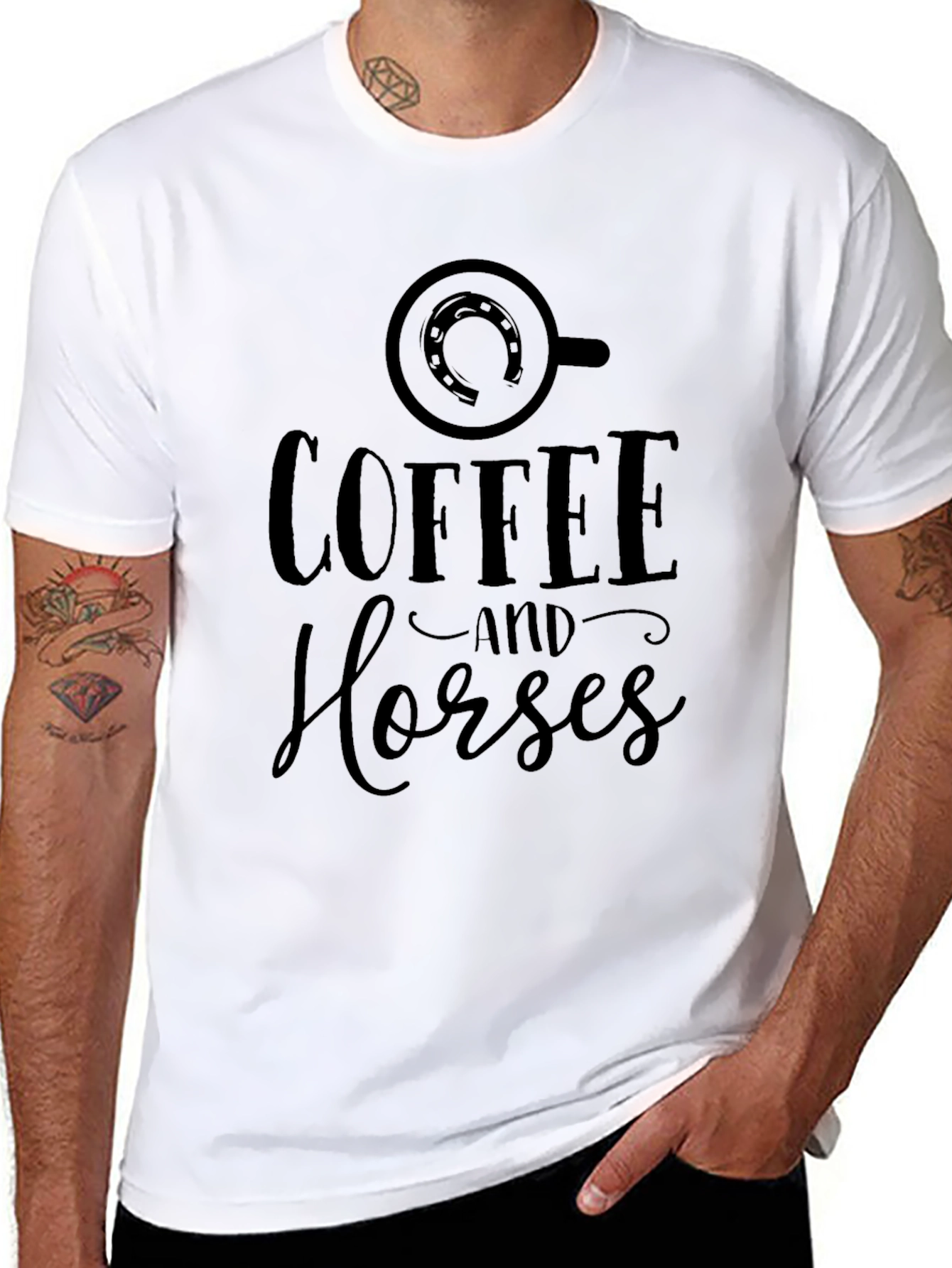 Black Coffee and Horses Graphic Tee - Unisex Black T-Shirt view 8