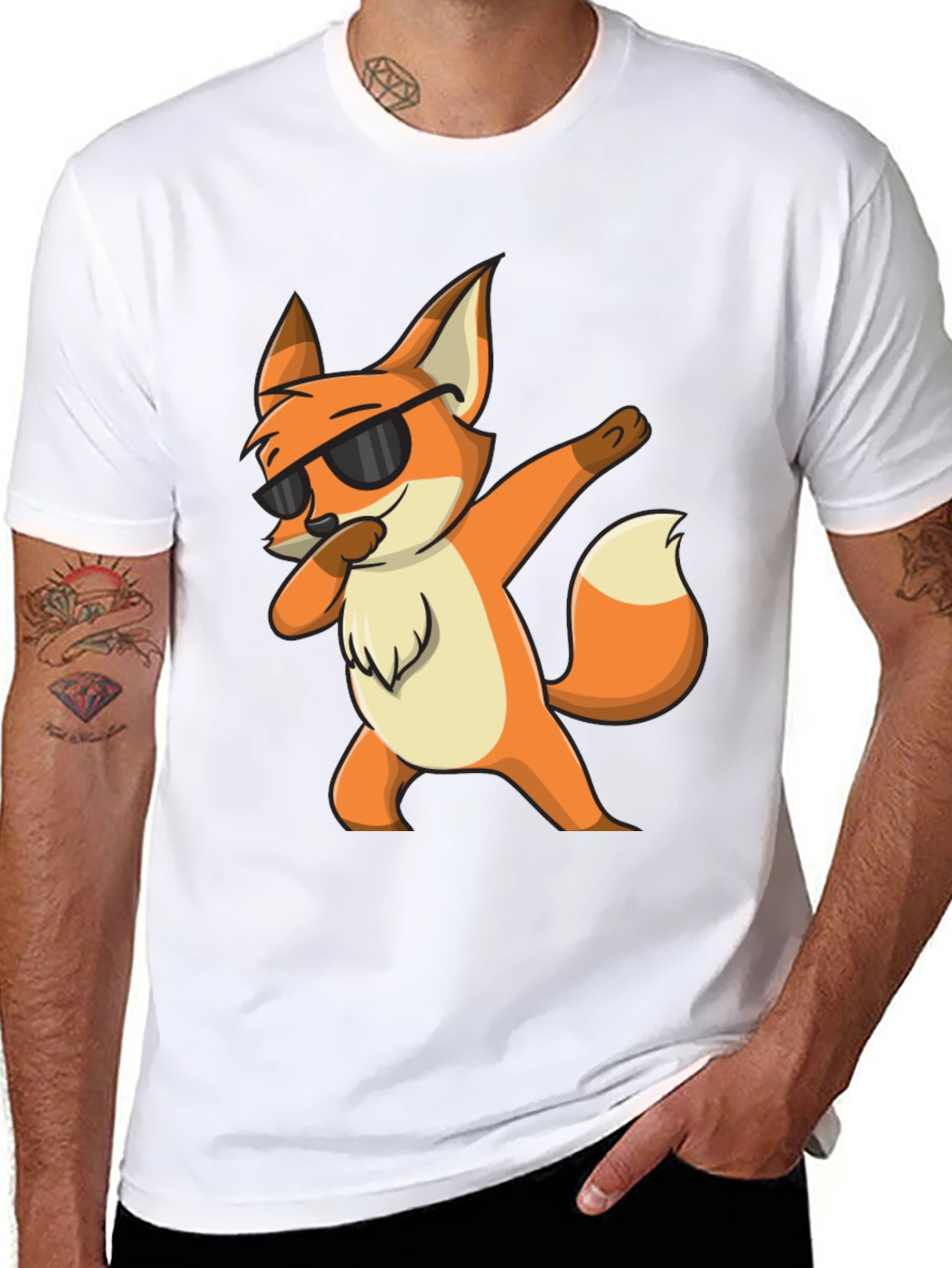 Black Cool Fox Dabbing Graphic Black T-Shirt view 8