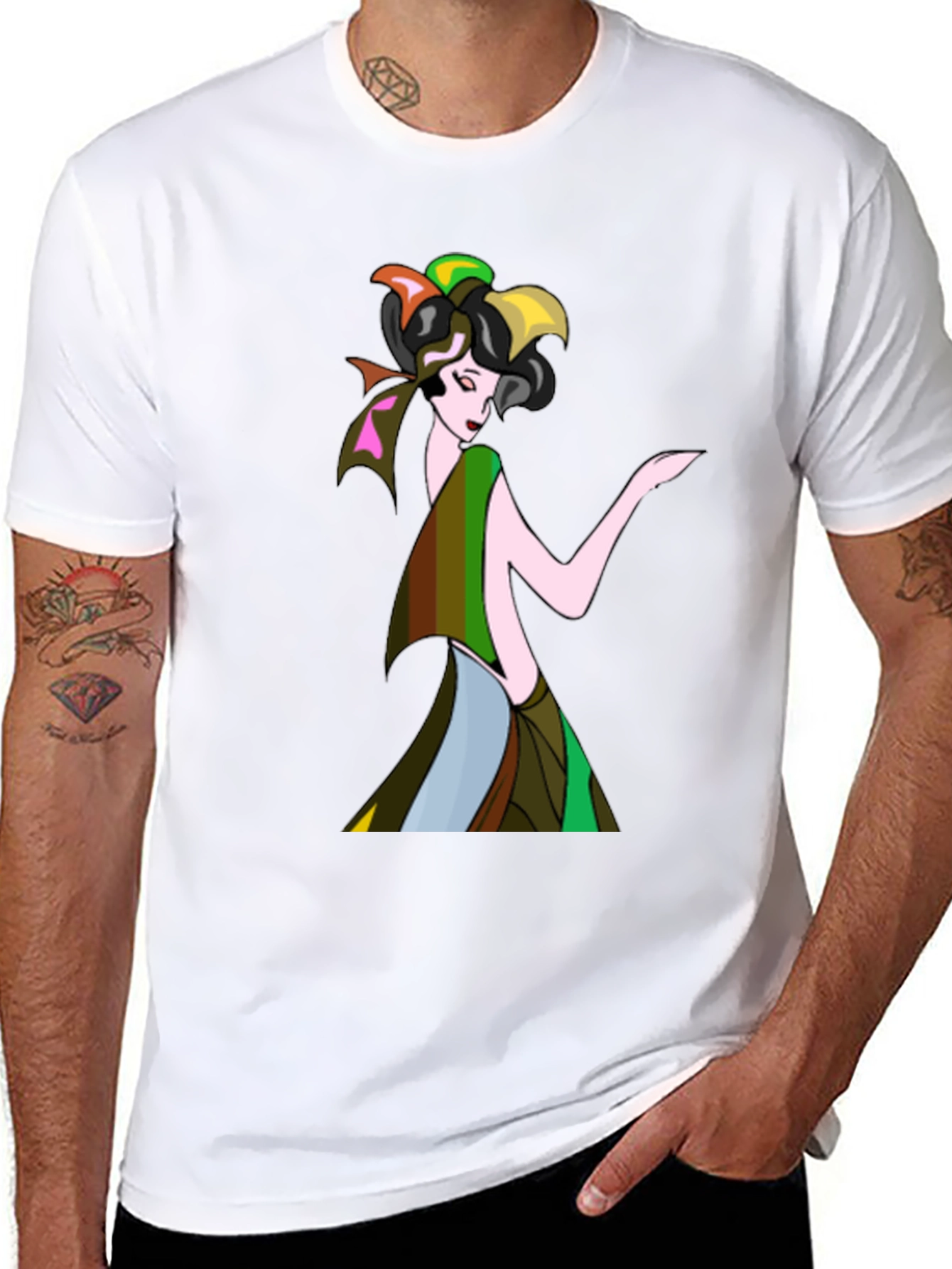 Black Art Deco Woman Black T-Shirt view 8