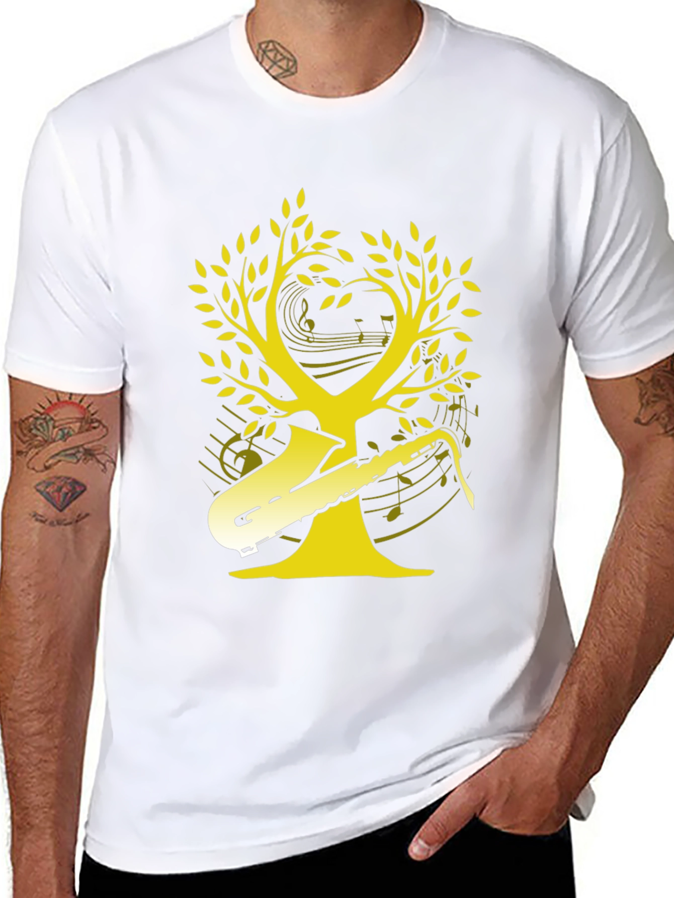 Black Saxophone Music Tree Graphic T-Shirt view 8