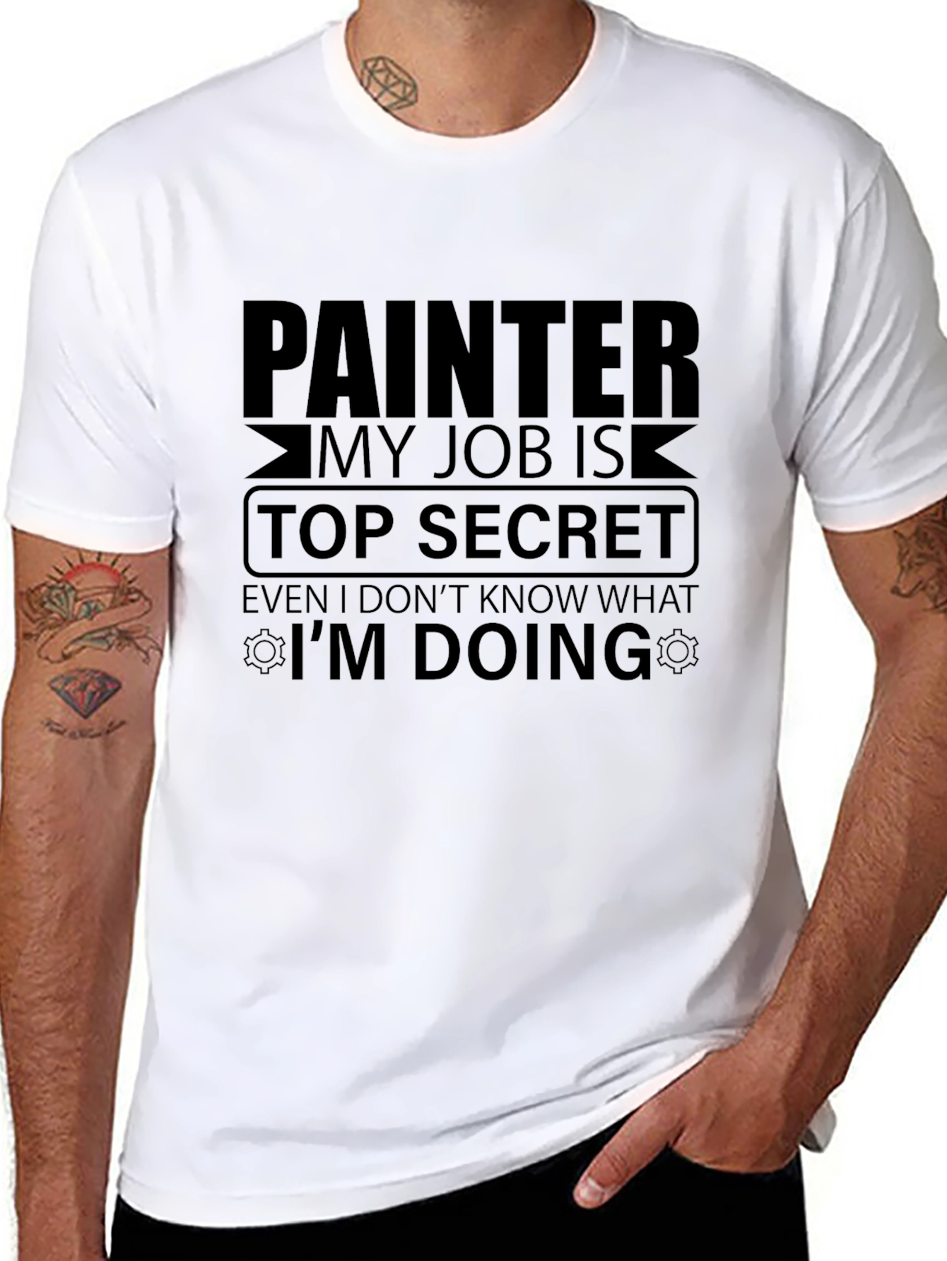 Black Painter Top Secret Job T-Shirt - Funny Graphic Tee view 8