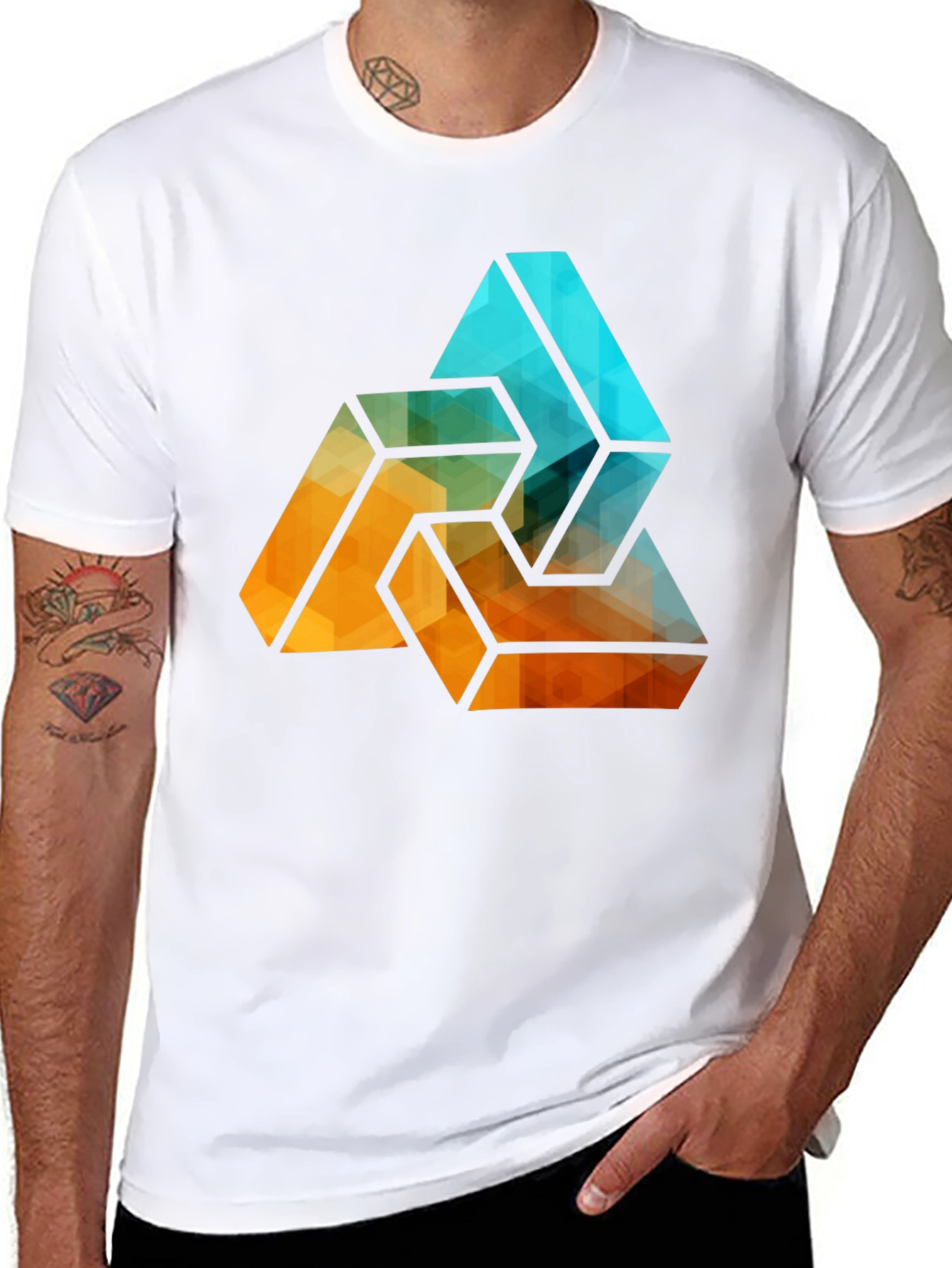 Black Geometric Triangle Graphic Tee - Stylish Men's Black T-Shirt view 8