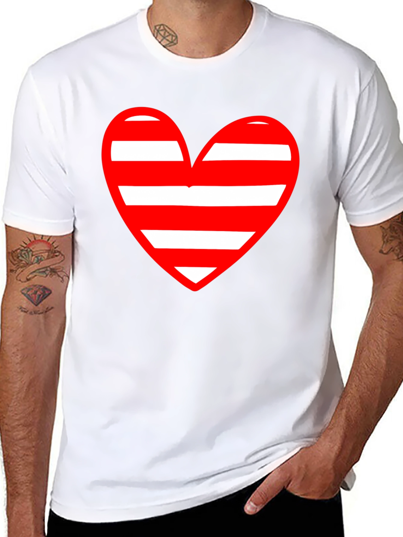 Black Striped Heart Graphic Black T-Shirt view 8