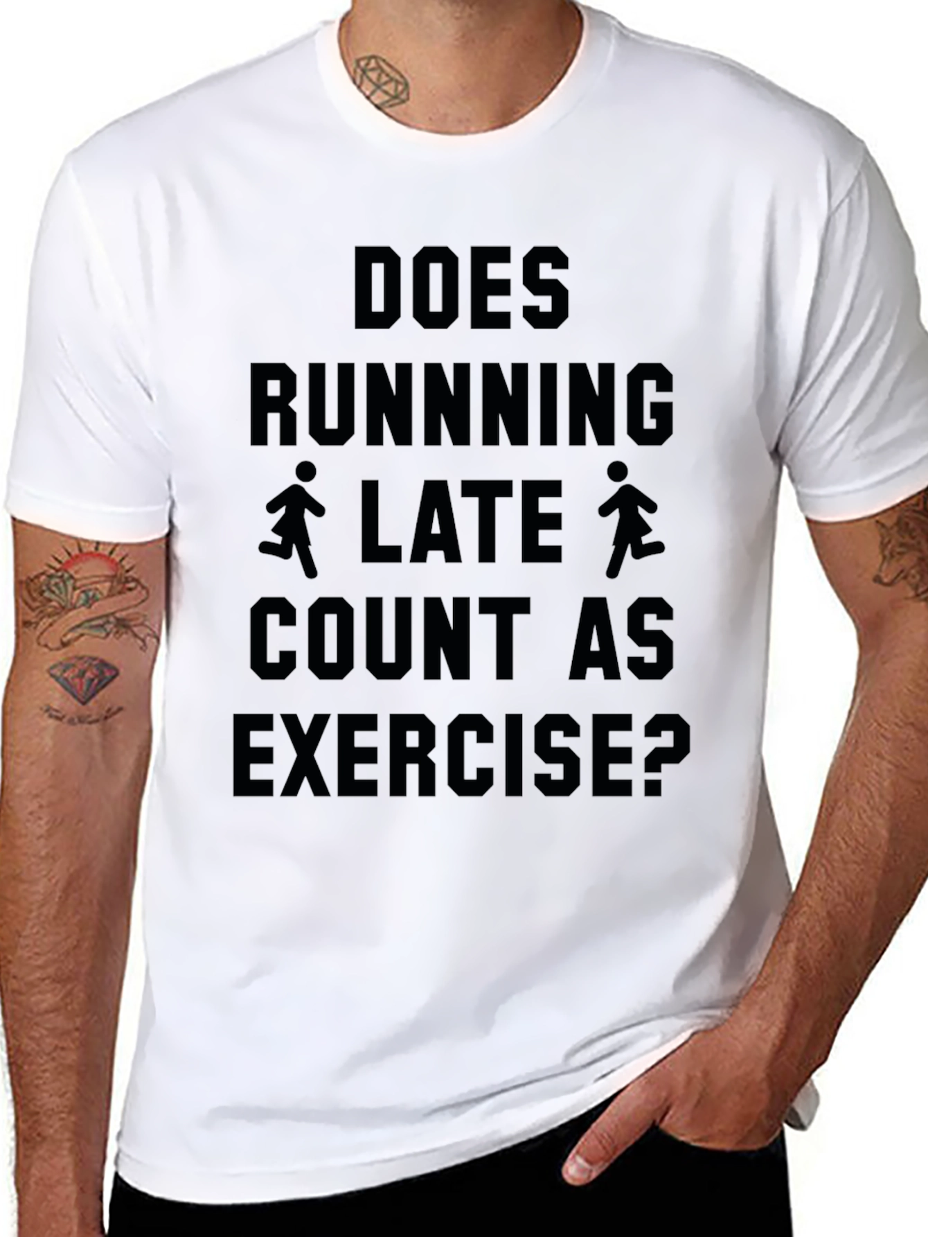 Black Funny Running Late Exercise T-Shirt view 8