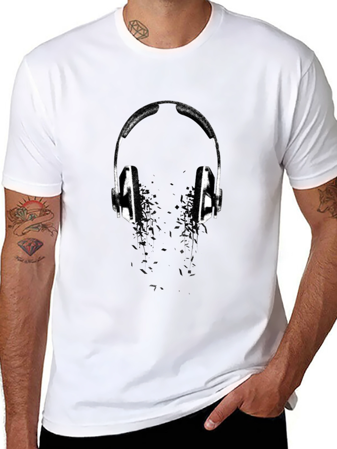 Black Headphones Graphic Tee - Black Cotton T-Shirt view 8