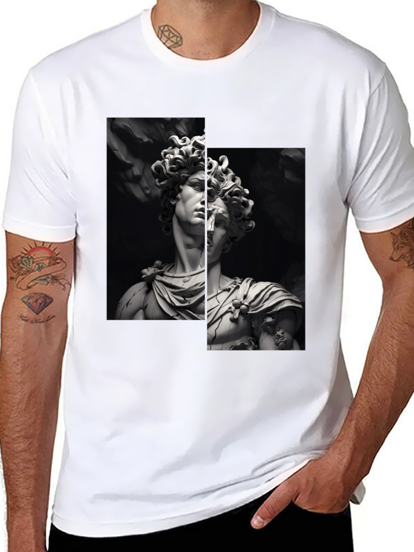 Black David Sculpture Graphic Tee - Black Cotton T-Shirt view 8