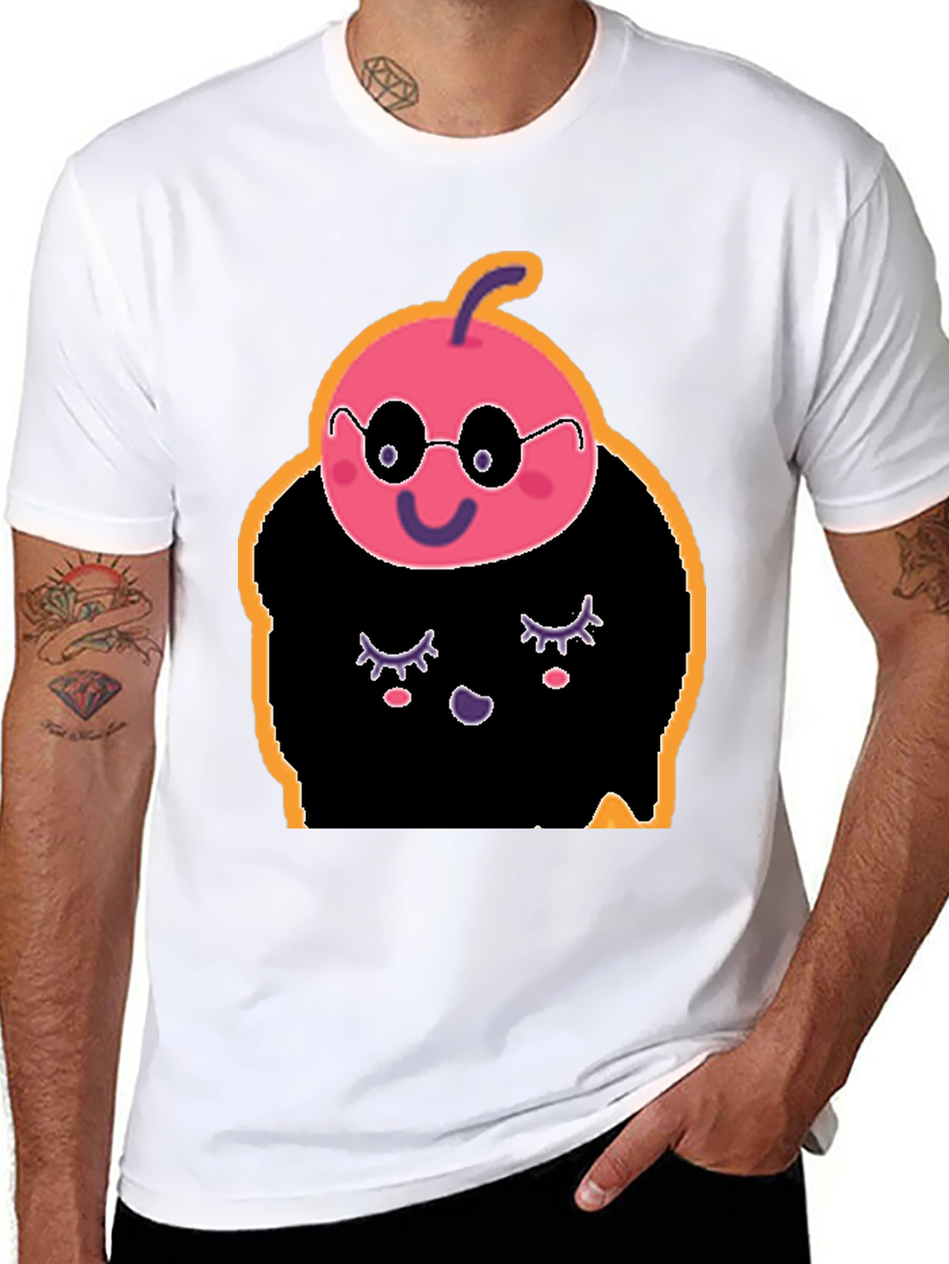 Black Whimsical Cartoon Character Black T-Shirt view 8