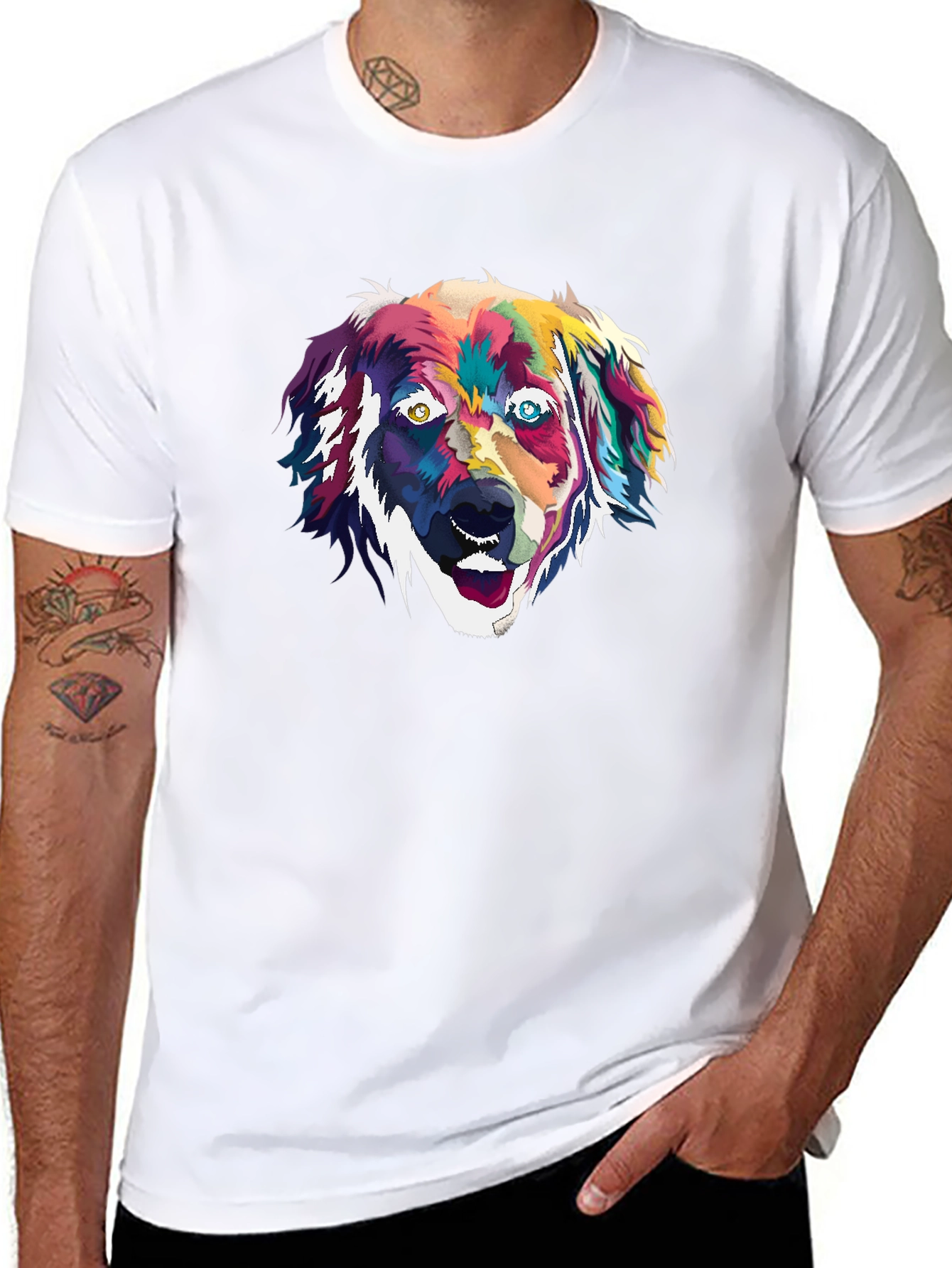 Black Colorful Dog Portrait Graphic Tee - Black view 8