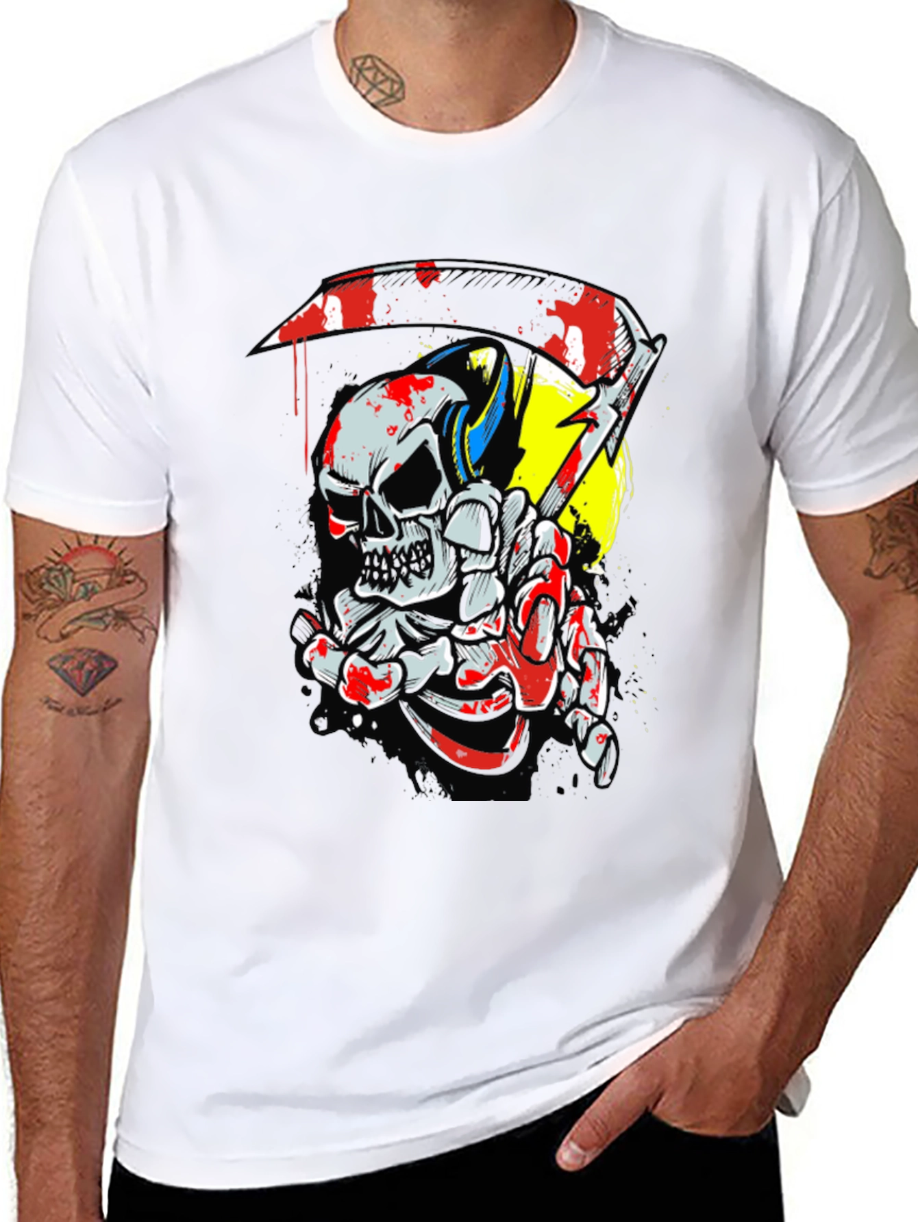 Skull & Scythe Graphic Tee - Edgy Men's Black T-Shirt - 8