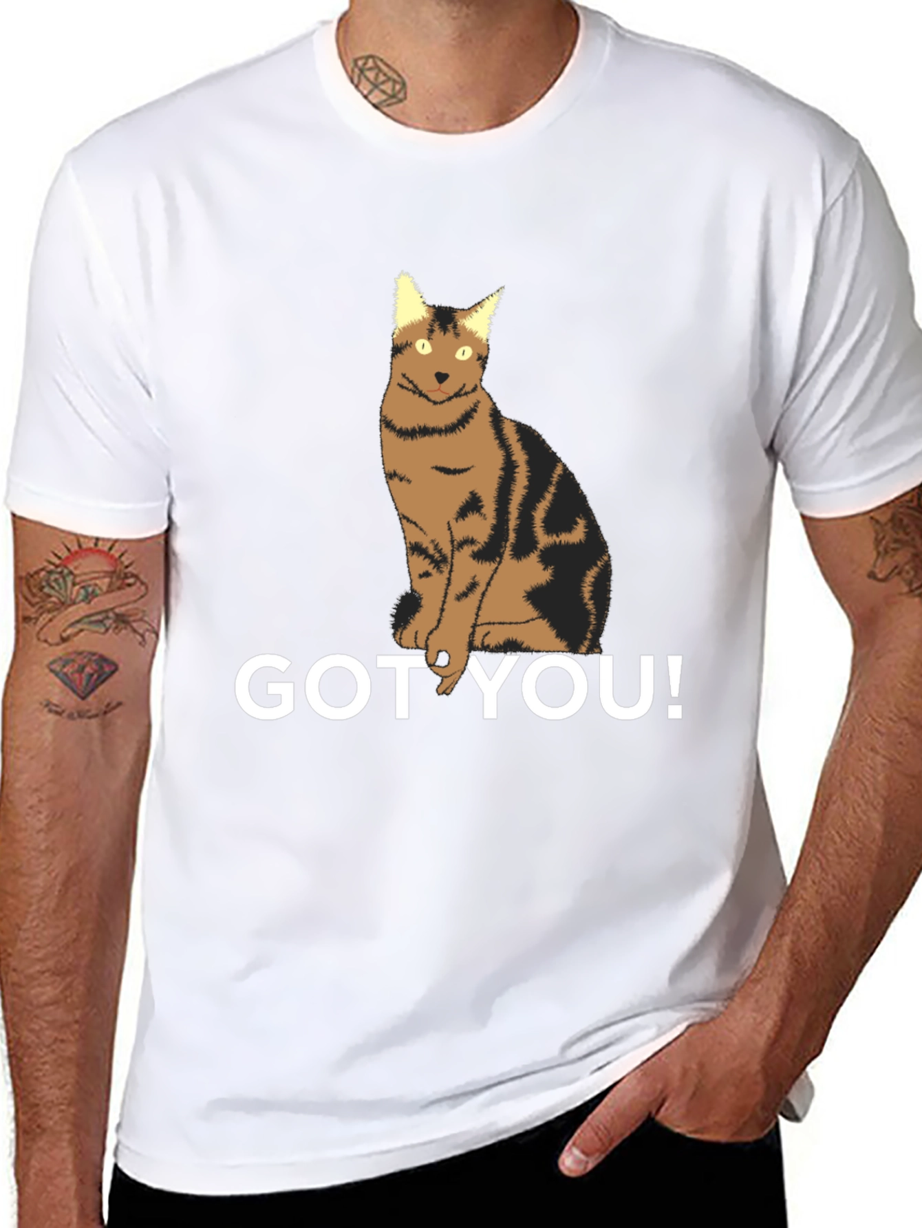 Black Got You! Cat Graphic T-Shirt - Unisex Black Tee view 8