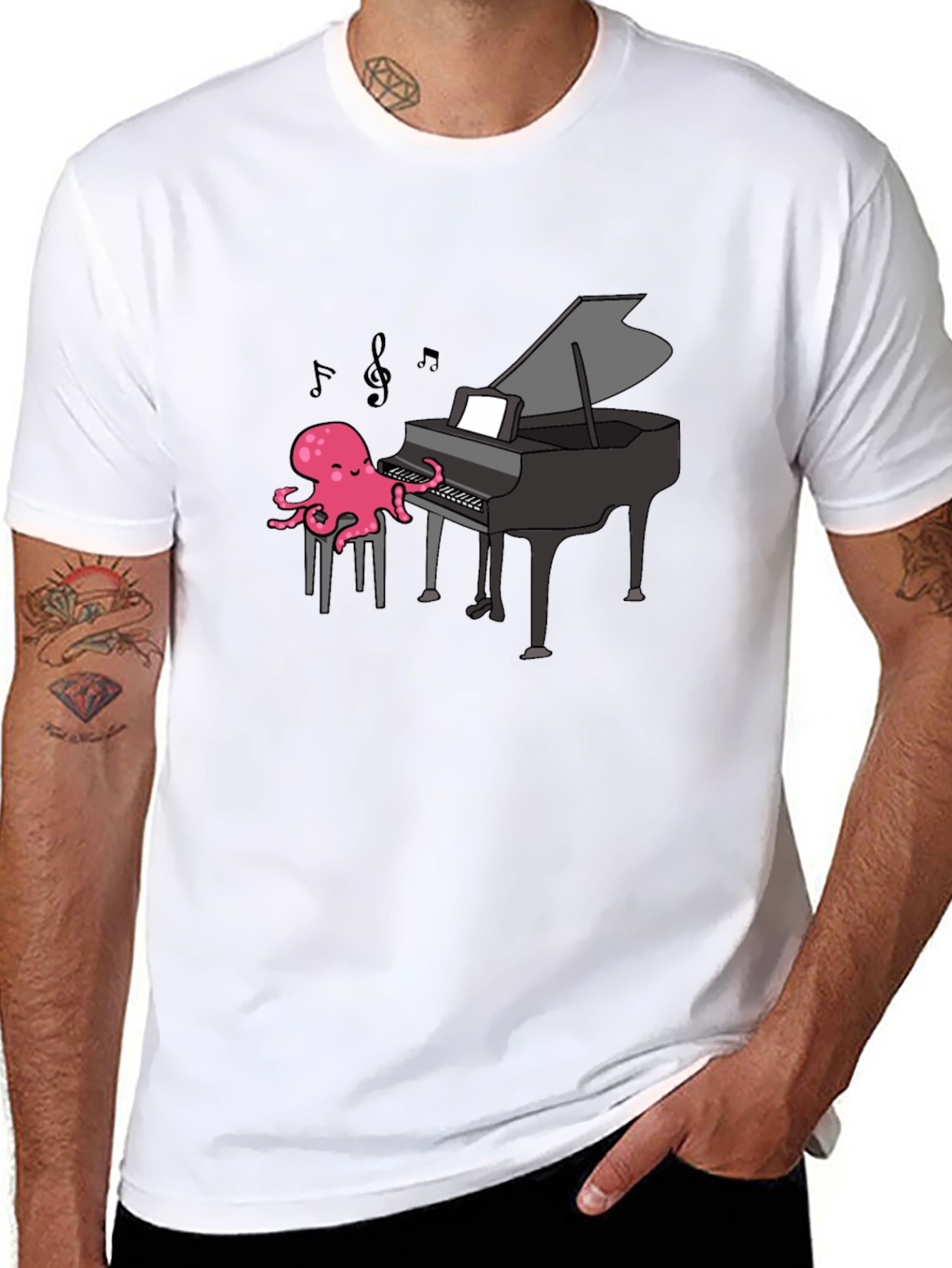 Black Octopus Pianist T-Shirt - Musical Ocean Tee view 8