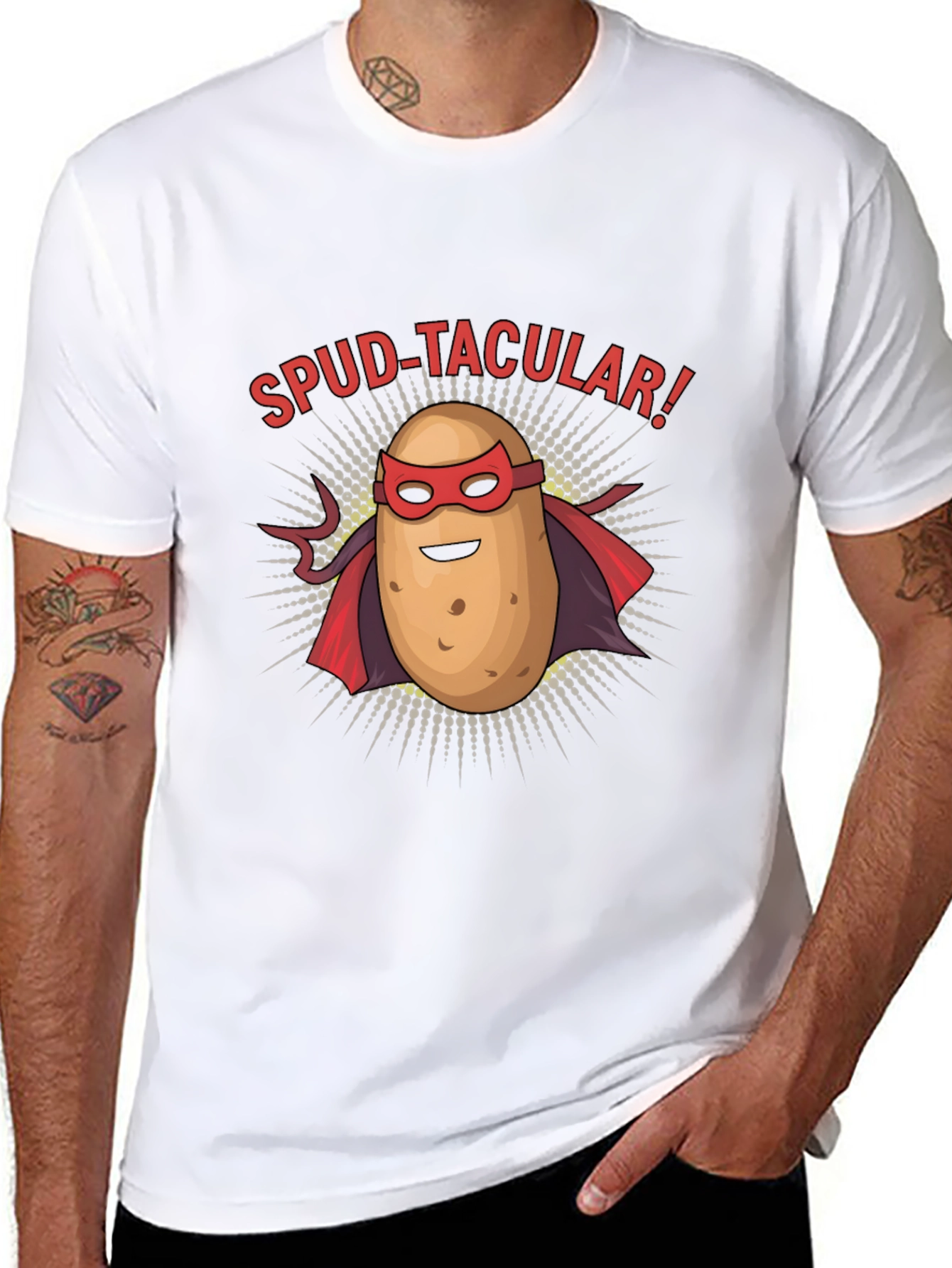 Black Spud-tacular Potato Superhero Black T-Shirt view 8