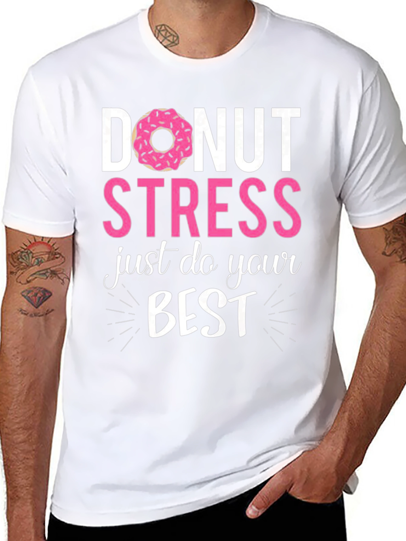 Black Donut Stress Just Do Your Best Funny T-Shirt view 8