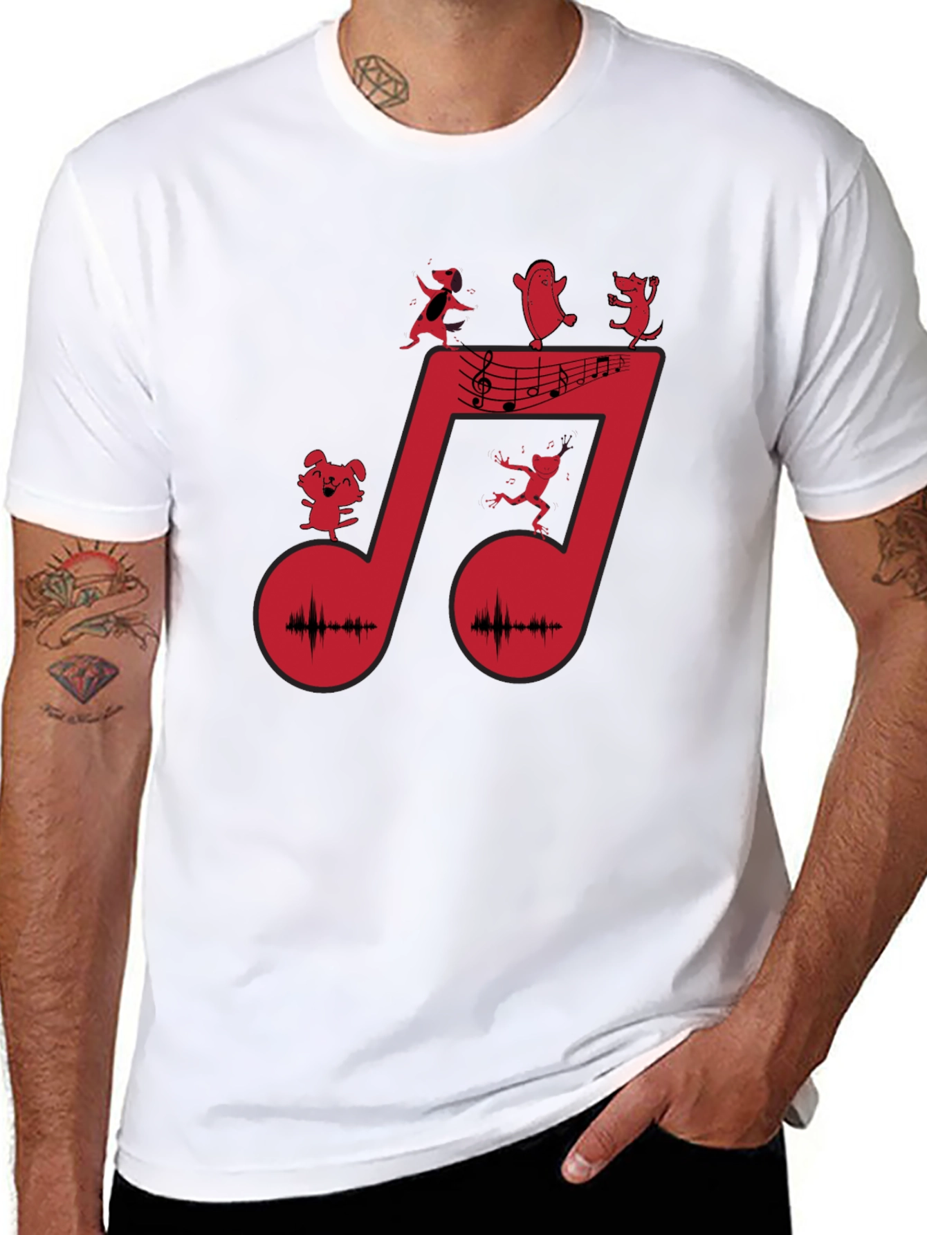 Musical Note Graphic Tee - Black Cotton T-Shirt - 8