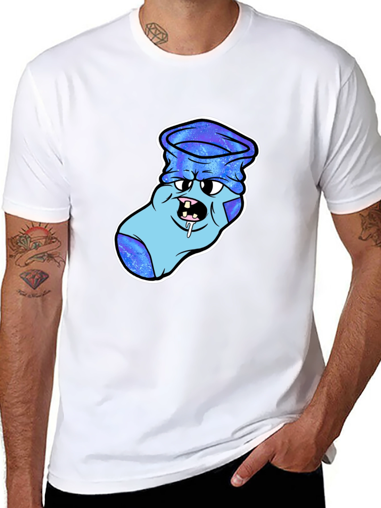 Black Cartoon Sock Monster Graphic T-Shirt view 8
