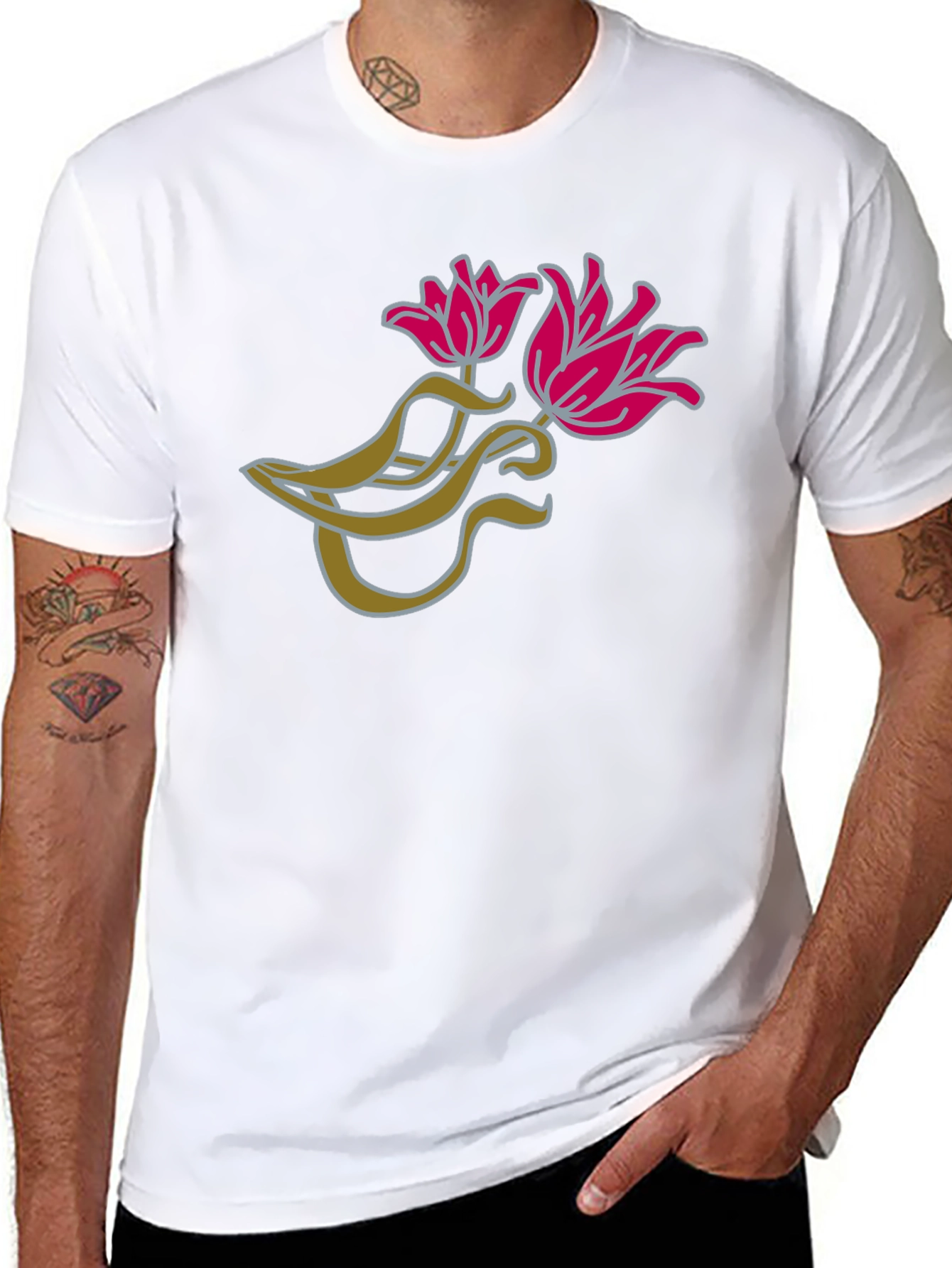 Black Floral Graphic Black T-Shirt for Men view 8