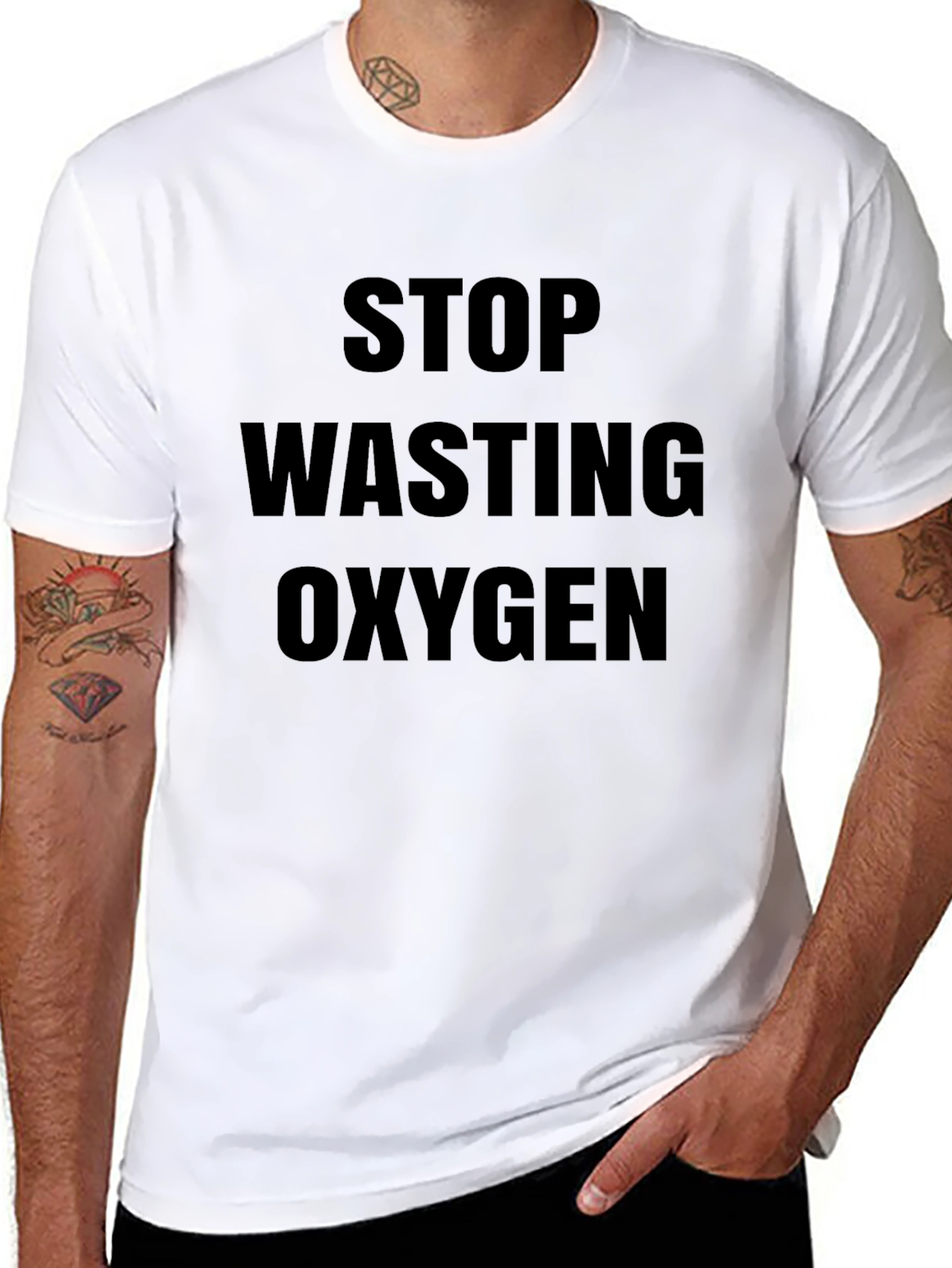Black Stop Wasting Oxygen Graphic T-Shirt view 8