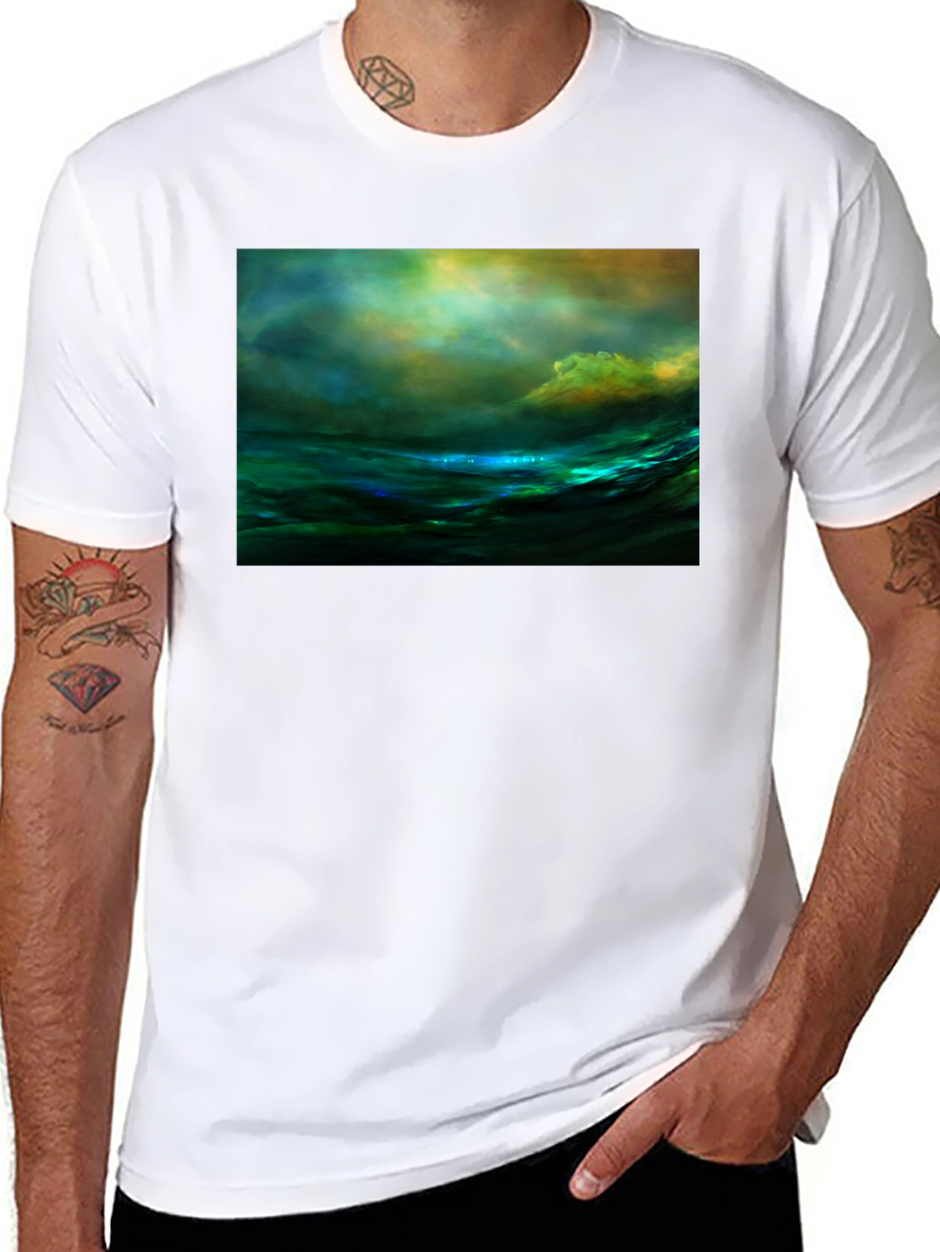 Black Ocean Wave Art T-Shirt view 8