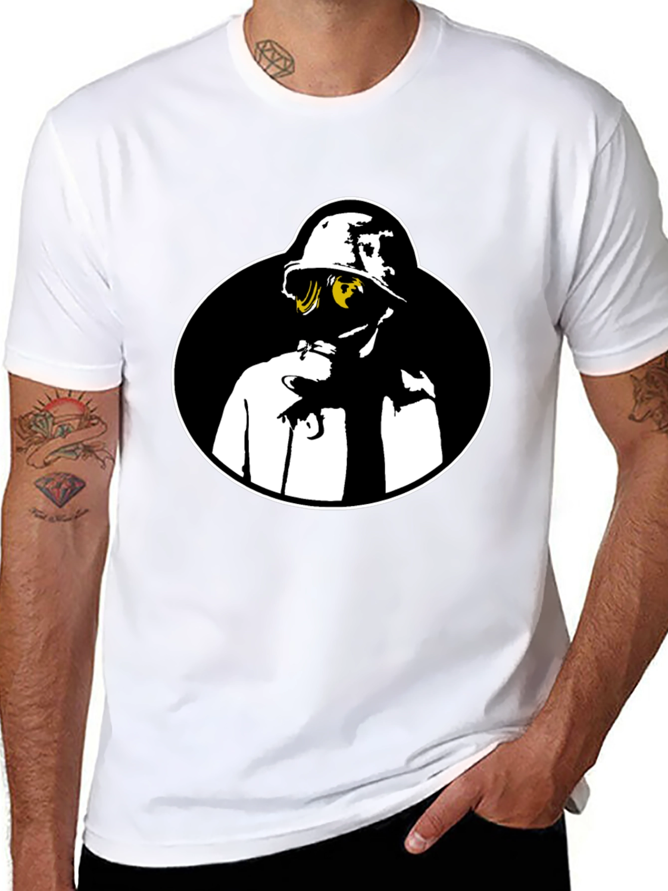 Black Gas Mask Graphic Tee - Black Crew Neck Shirt view 8
